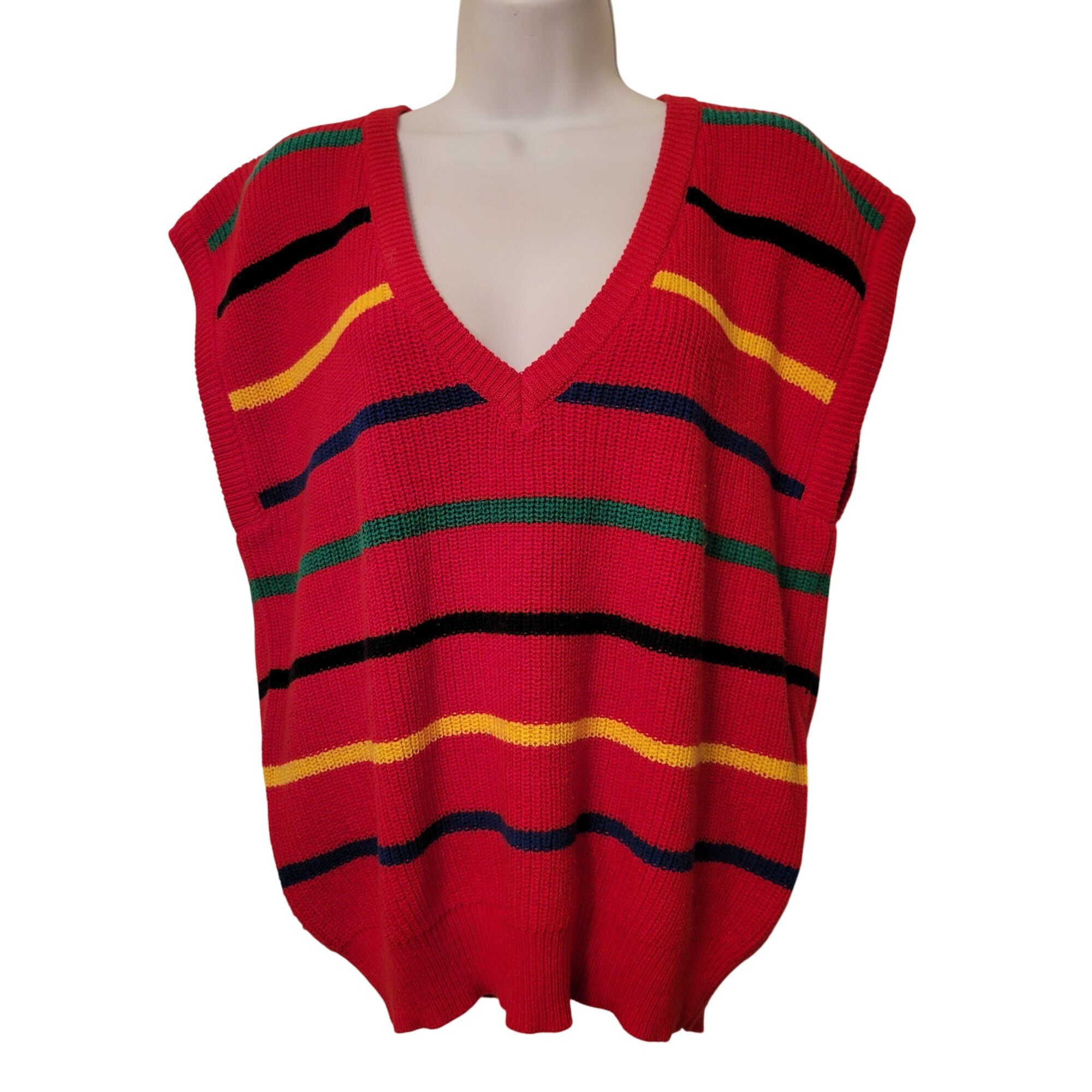 Vintage DHI Vintage L Red Striped Sleeveless Knit Sweater Vest Prima Size L / US 10 / IT 46 - 1 Thumbnail