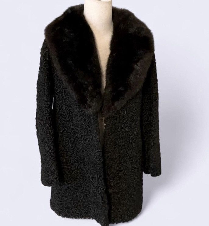 Japanese Brand Persian Lamb Jacket - Mink Fur Collar Vintage Coat Size M / US 6-8 / IT 42-44 - 2 Thumbnail