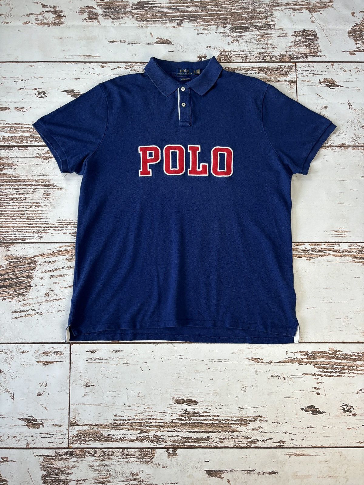 Polo Ralph Lauren × Ralph Lauren Polo Ralph Lauren Spellout Logo Vintage Polo Shirt Vint Size US XL / EU 56 / 4 - 1 Thumbnail