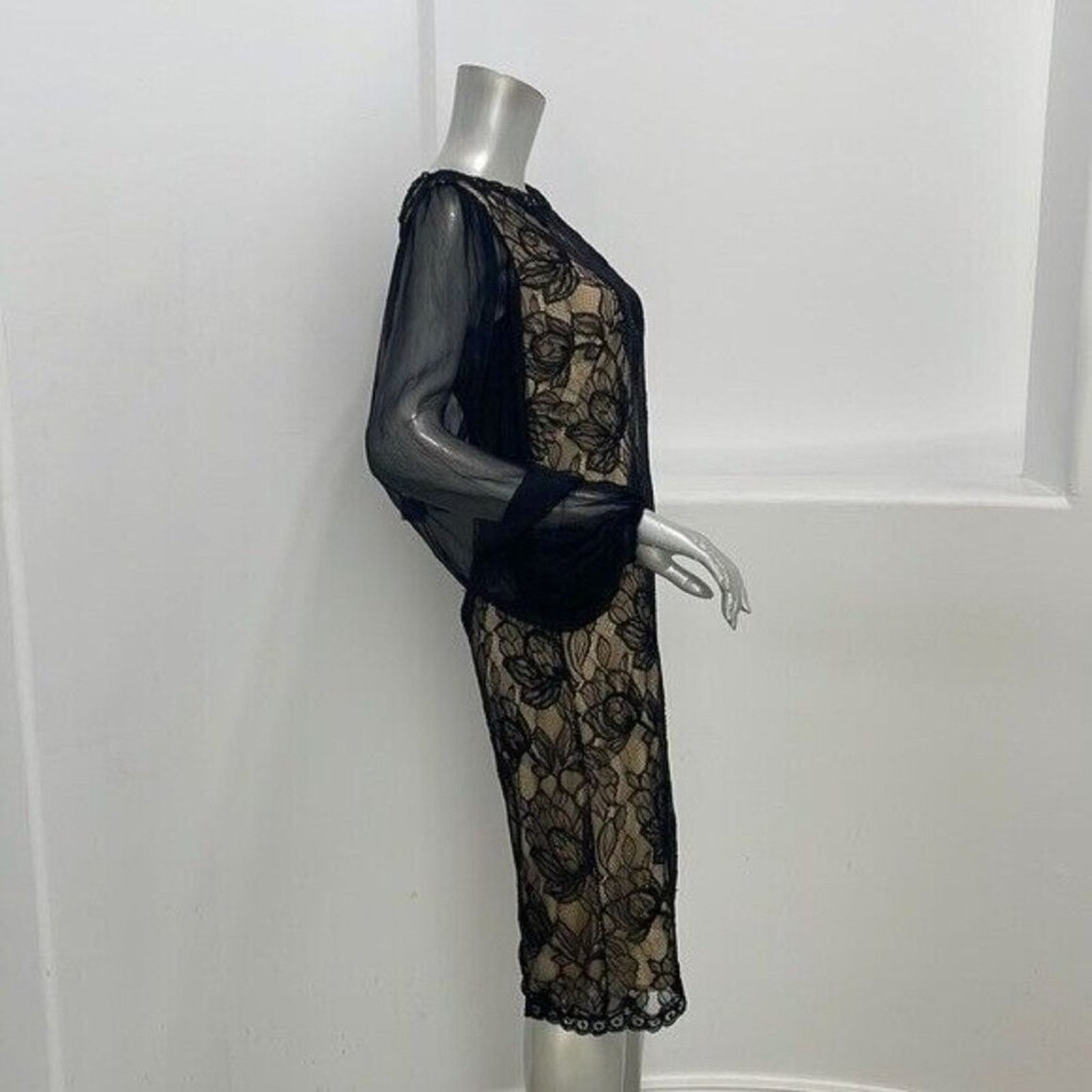 Tadashi Shoji Tadashi Shoji Black Lace Sheath Dress Midi Long Sleeve 8 Size M / US 6-8 / IT 42-44 - 7 Thumbnail