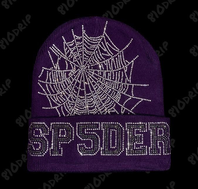 Sp5der Sp5der Rhinestone Web Beanie - Purple Size ONE SIZE - 1 Thumbnail