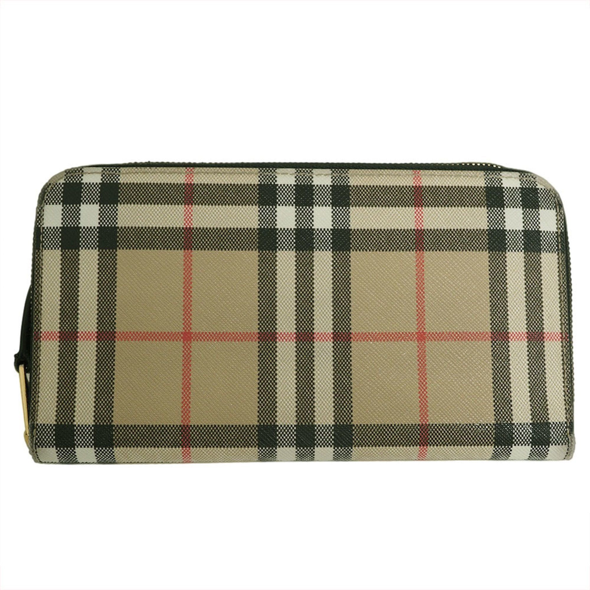 image of Burberry Check Round Long Wallet Pvc Leather Women's 80580161 in White