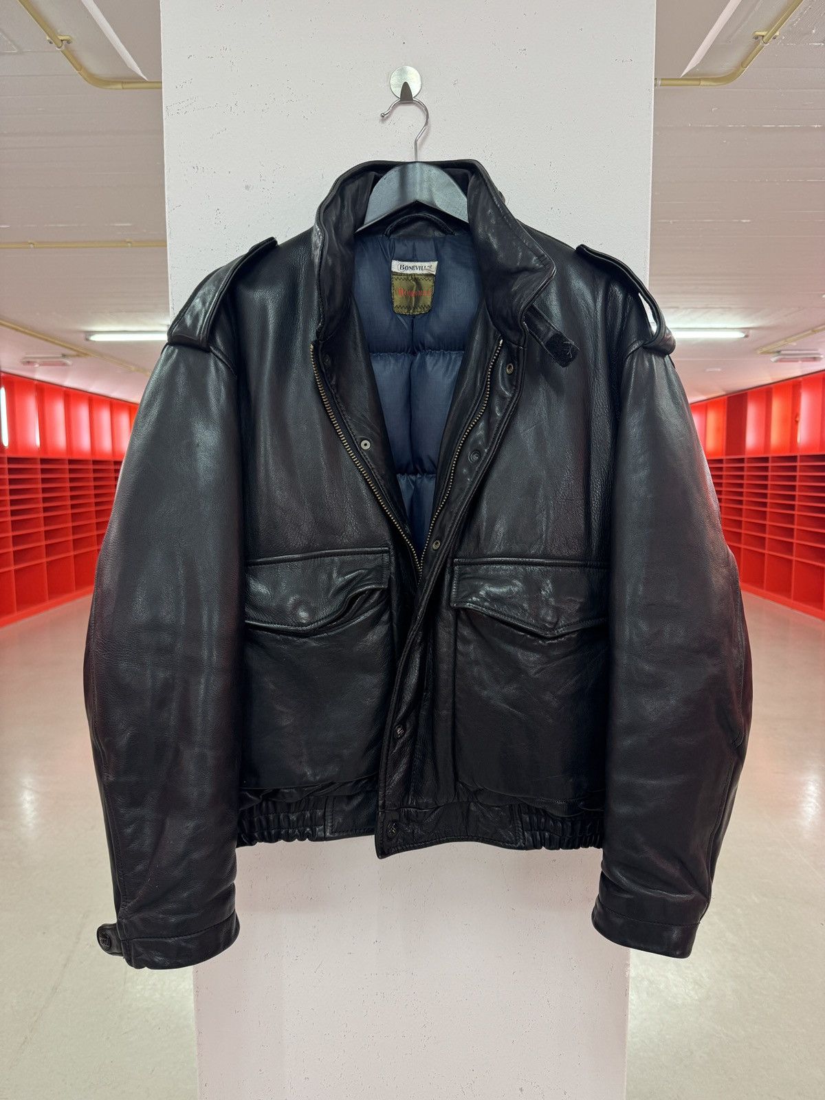 Boneville goose down leather flight jacket