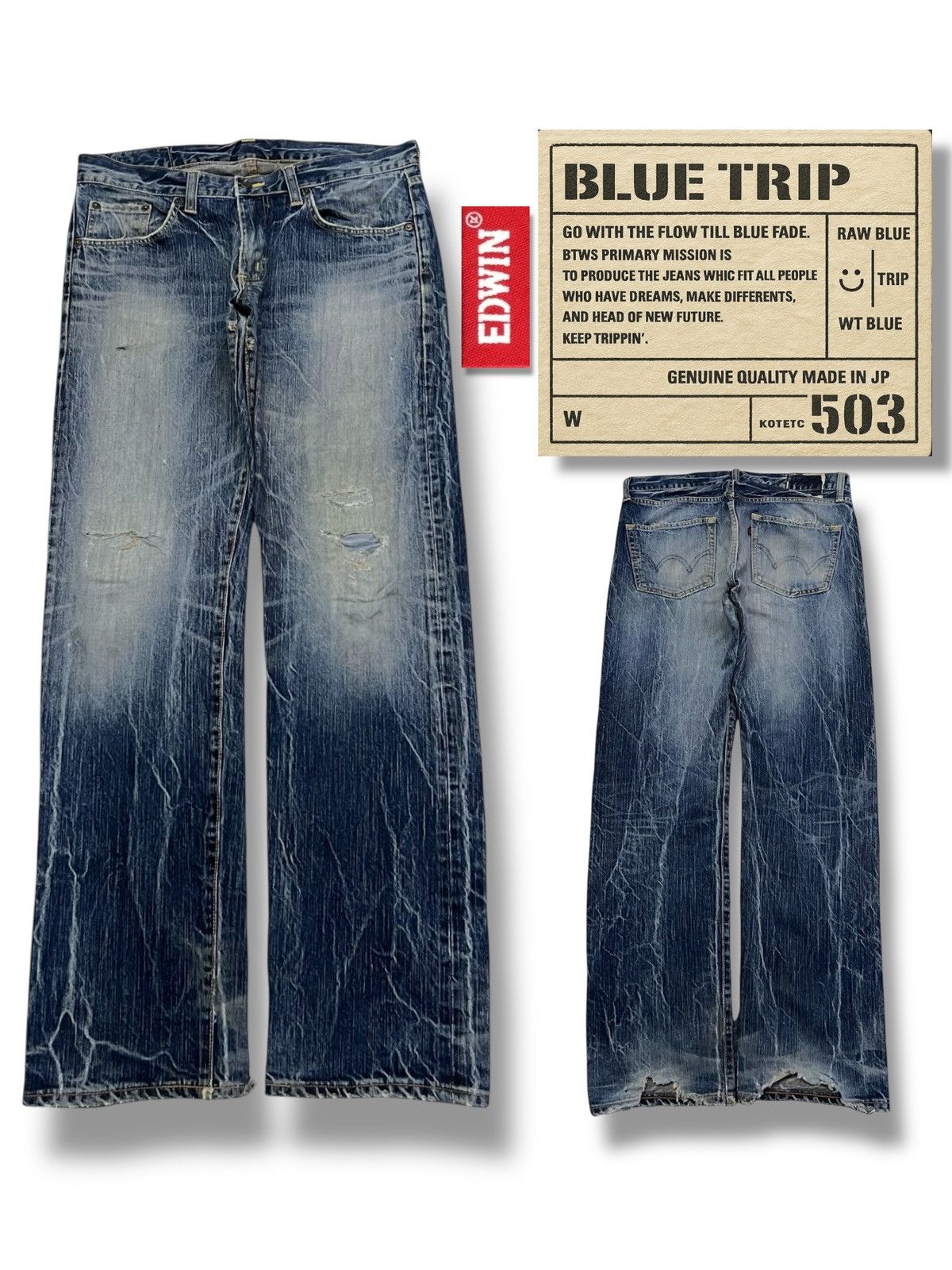 Edwin Vintage 00s Edwin 503 Blue Trip Japan | Faded Thunder Wash Size US 36 / EU 52 - 1 Thumbnail