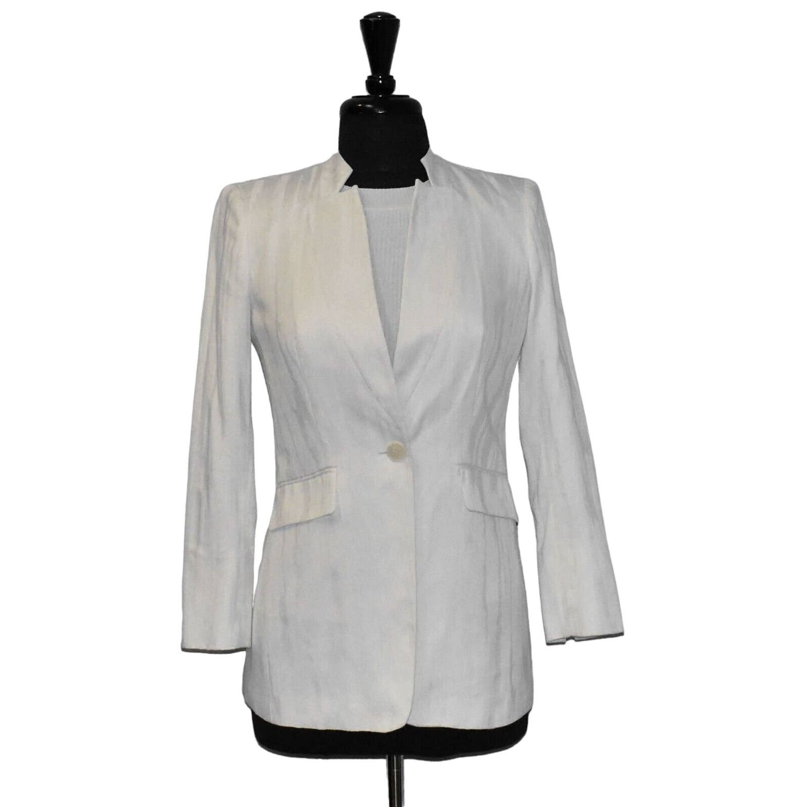Lafayette 148 NEW LAFAYETTE 148 White Cotton Stand Collar Jacket Blazer 0 Size XS / US 0-2 / IT 36-38 - 1 Thumbnail