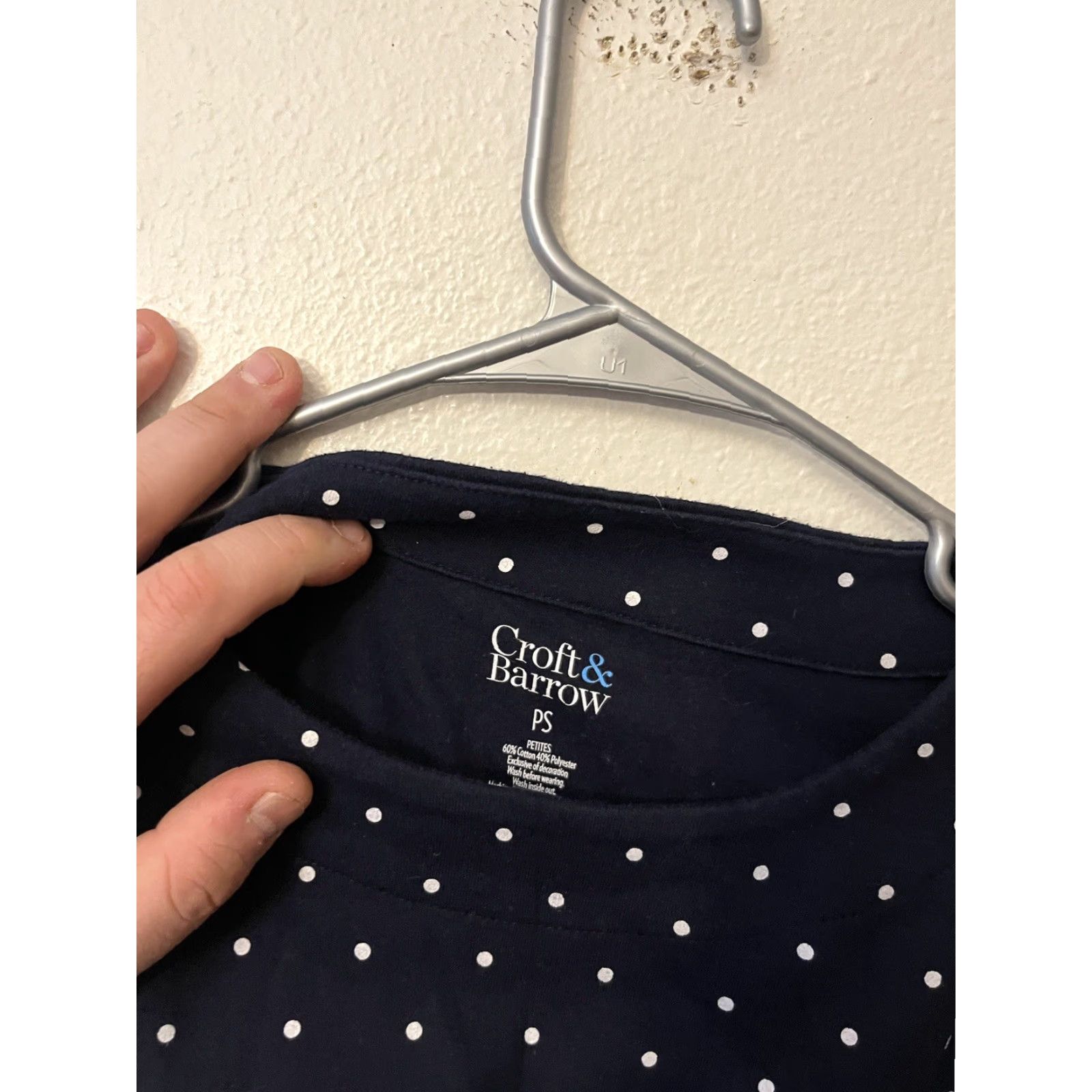 Croft & Barrow WOMEN Croft & Barrow Top NAVY BLUE WHITE POLKA DOT Long Sleeve PS Size S / US 4 / IT 40 - 3 Thumbnail