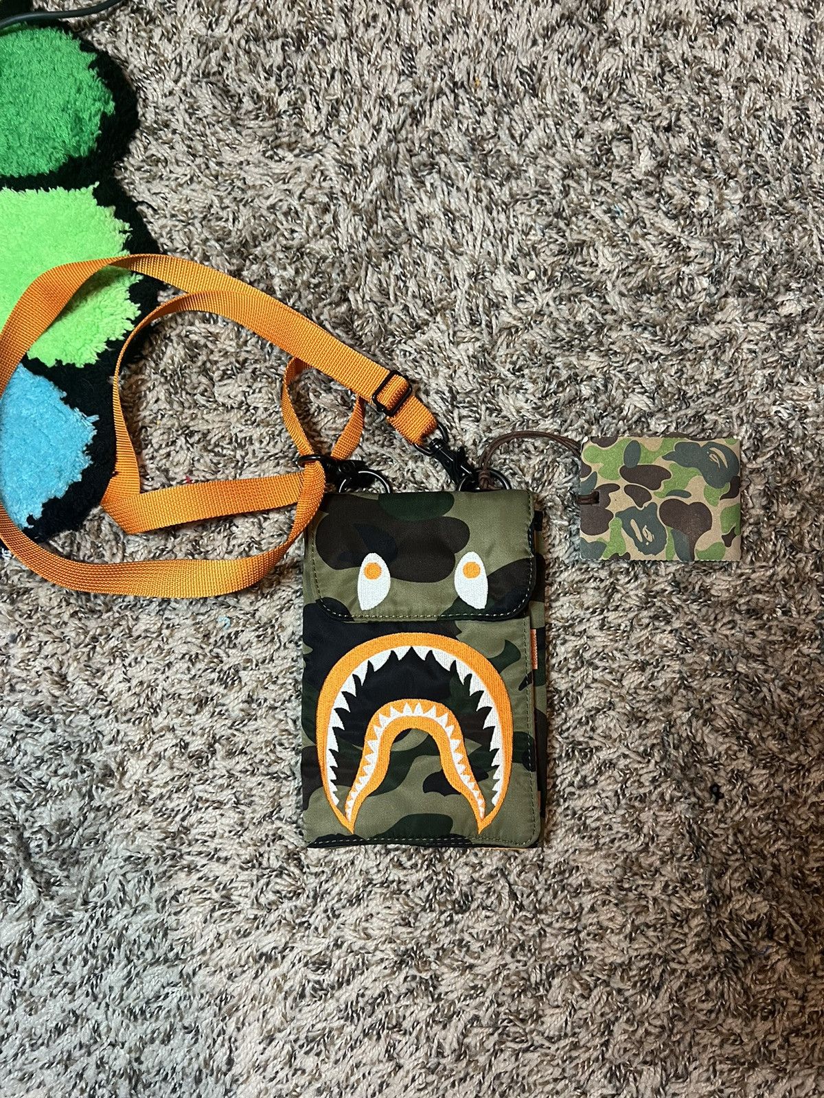 image of Bape X Porter 1St Camo Shark Travel Case in Green, Men's