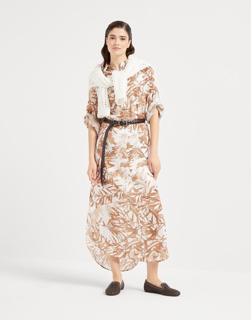Brunello Cucinelli o1la1rc1a0326 Herbarium Print Shirt Dress in White/Beige Size XL / US 12-14 / IT 48-50 - 5 Thumbnail