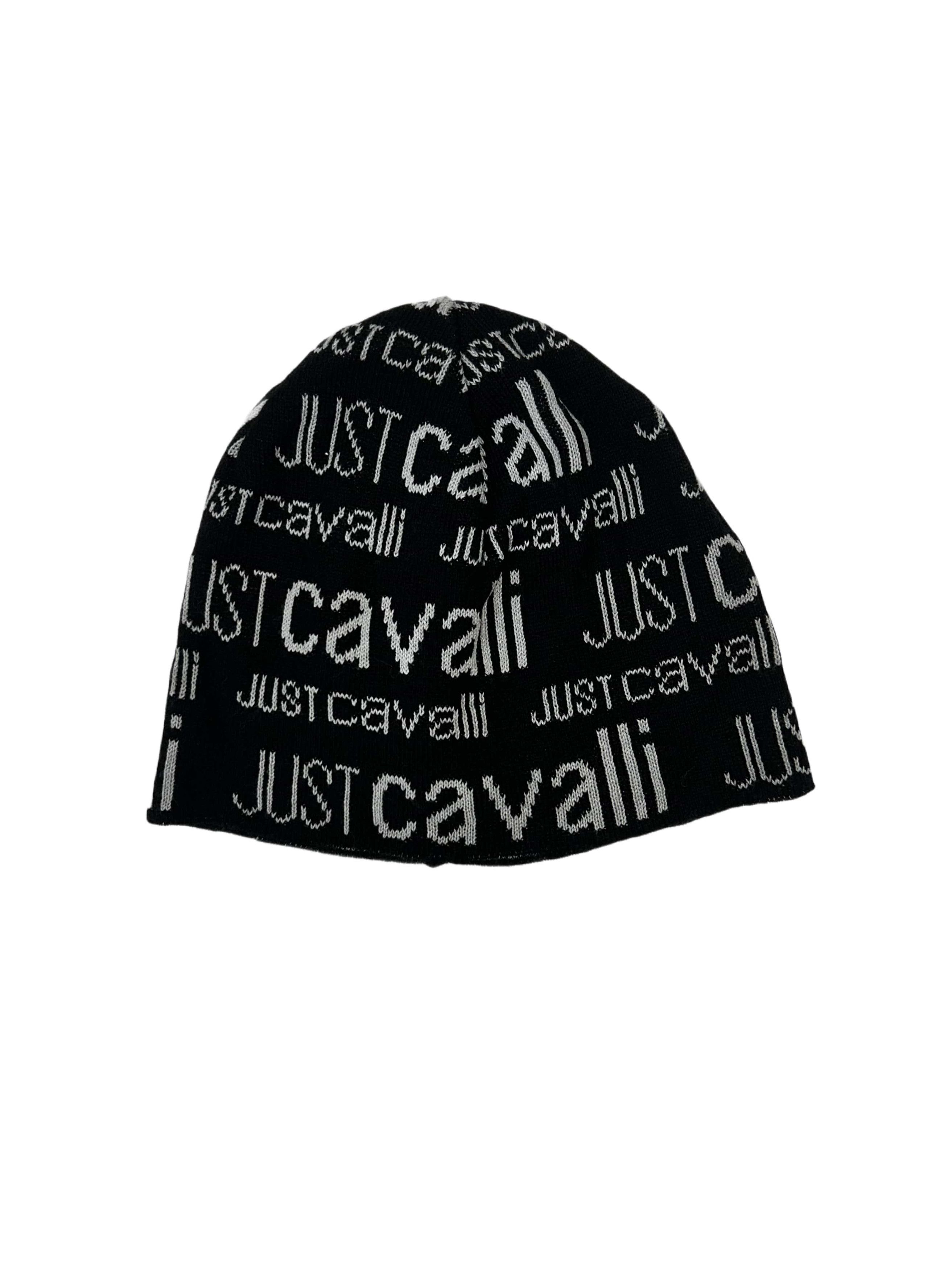 Just Cavalli Just Cavalli Black Wool Beanie With All Over Logo Details Size 34 - 1 Thumbnail