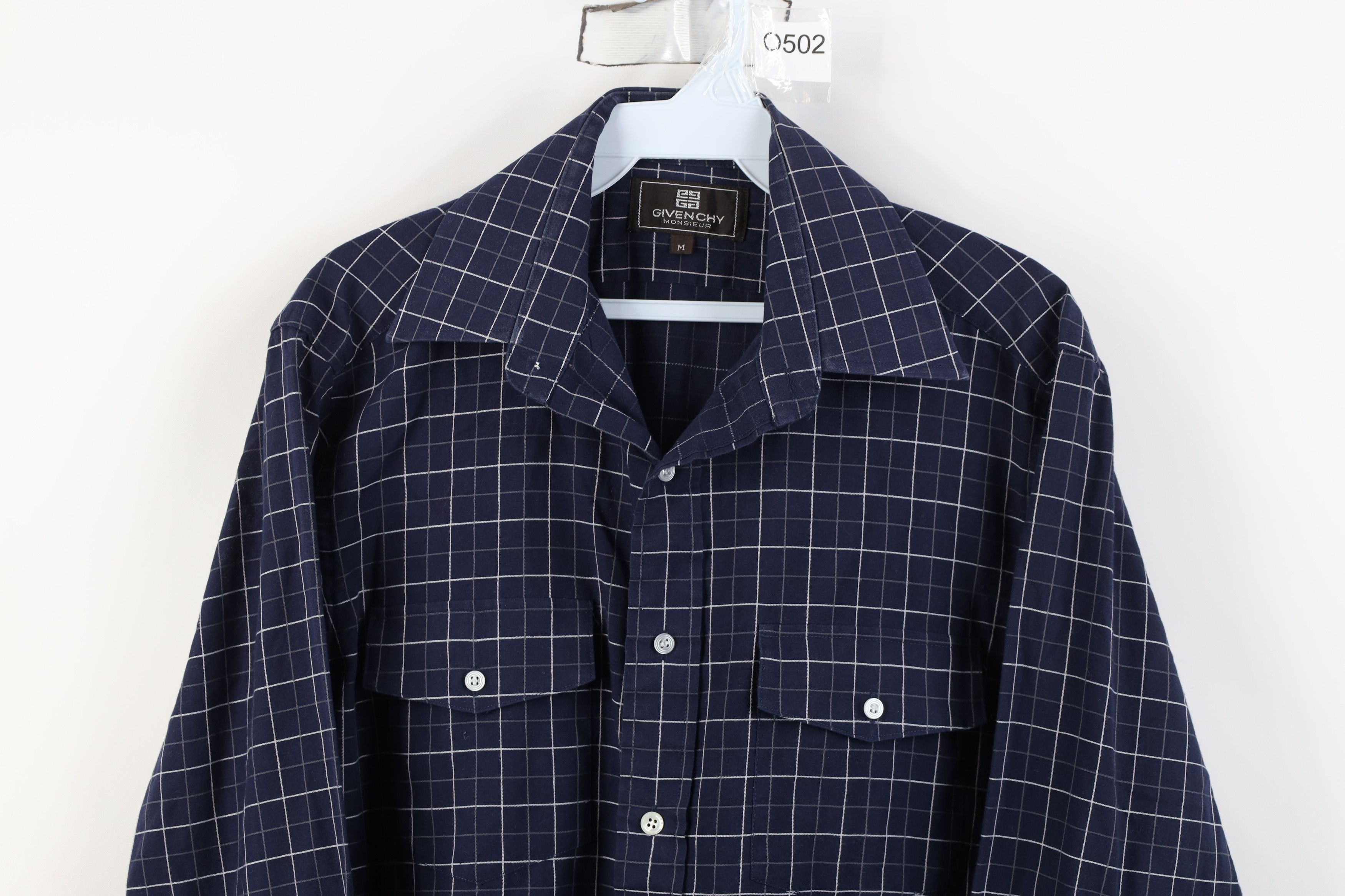 Givenchy Vintage 90s Givenchy Knit Collared Button Shirt Blue Plaid Size US M / EU 48-50 / 2 - 2 Thumbnail