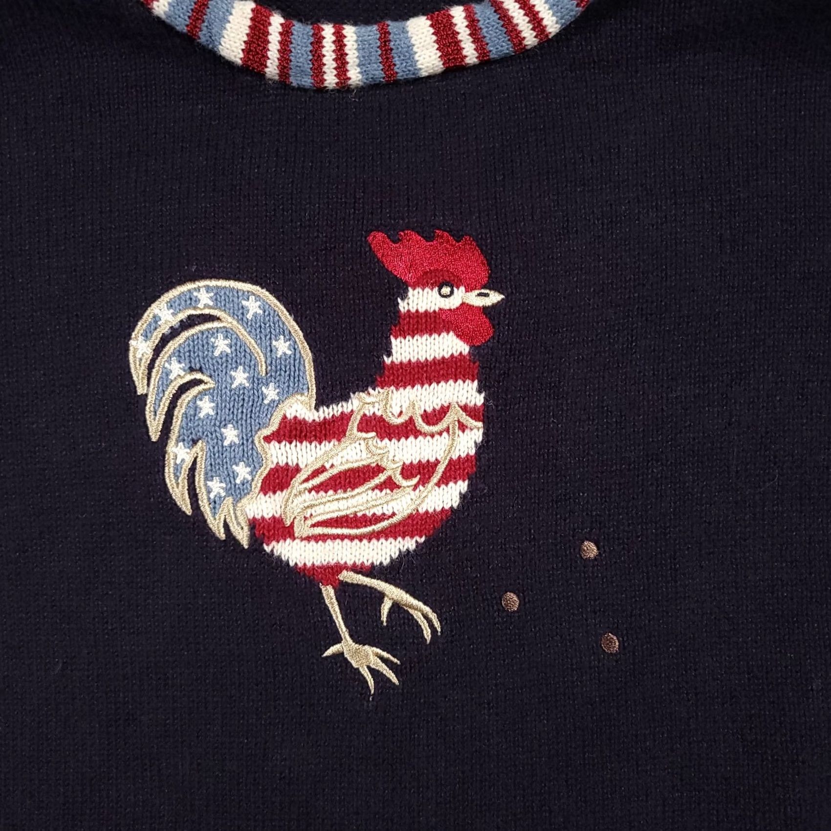 Vintage Christopher & Banks Rooster Red White Blue Patriotic Flag Womens Plus Sweater 3X Cotton Knit Size XXL / US 16-18 / IT 52-54 - 3 Thumbnail