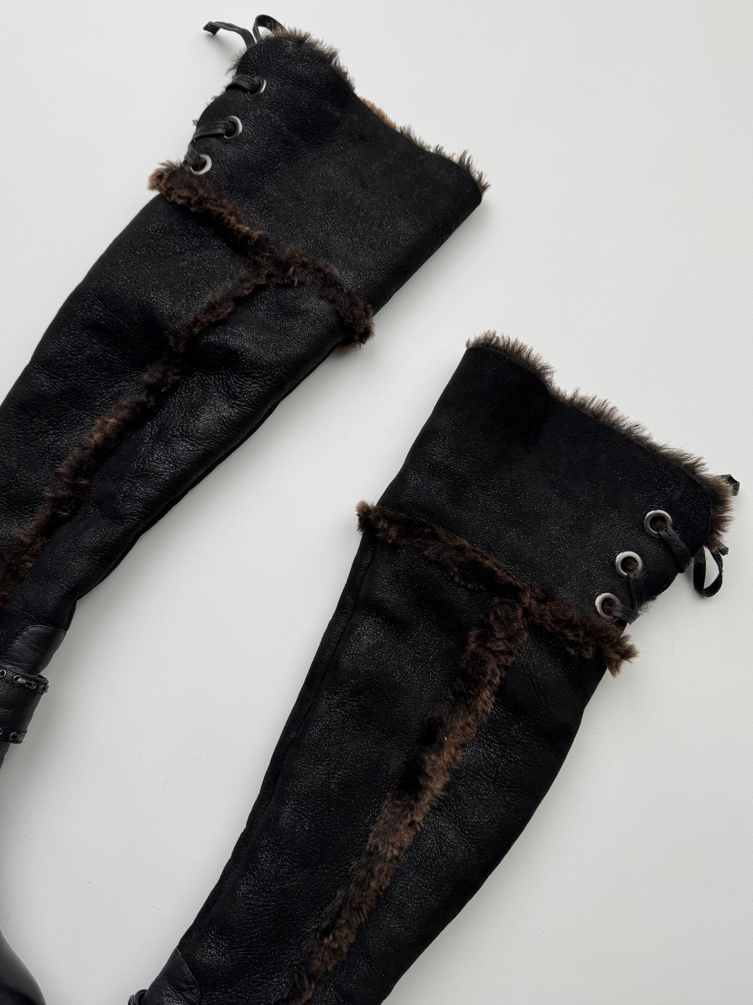 Other Vintage Real Sheepskin Boots With Straps B181 Size US 7 / IT 37 - 3 Thumbnail