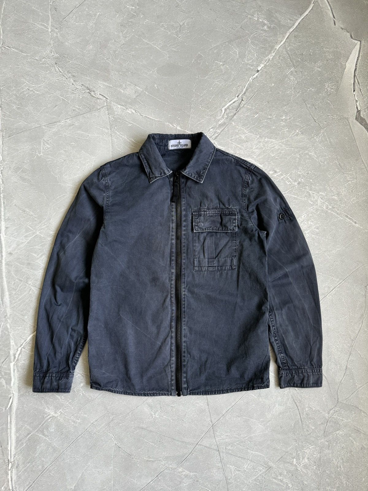 Stone Island Stone Island Junior Stone Wash Cotton Grey Zip Overshirt 10Y Size US XXS / EU 40 - 1 Thumbnail