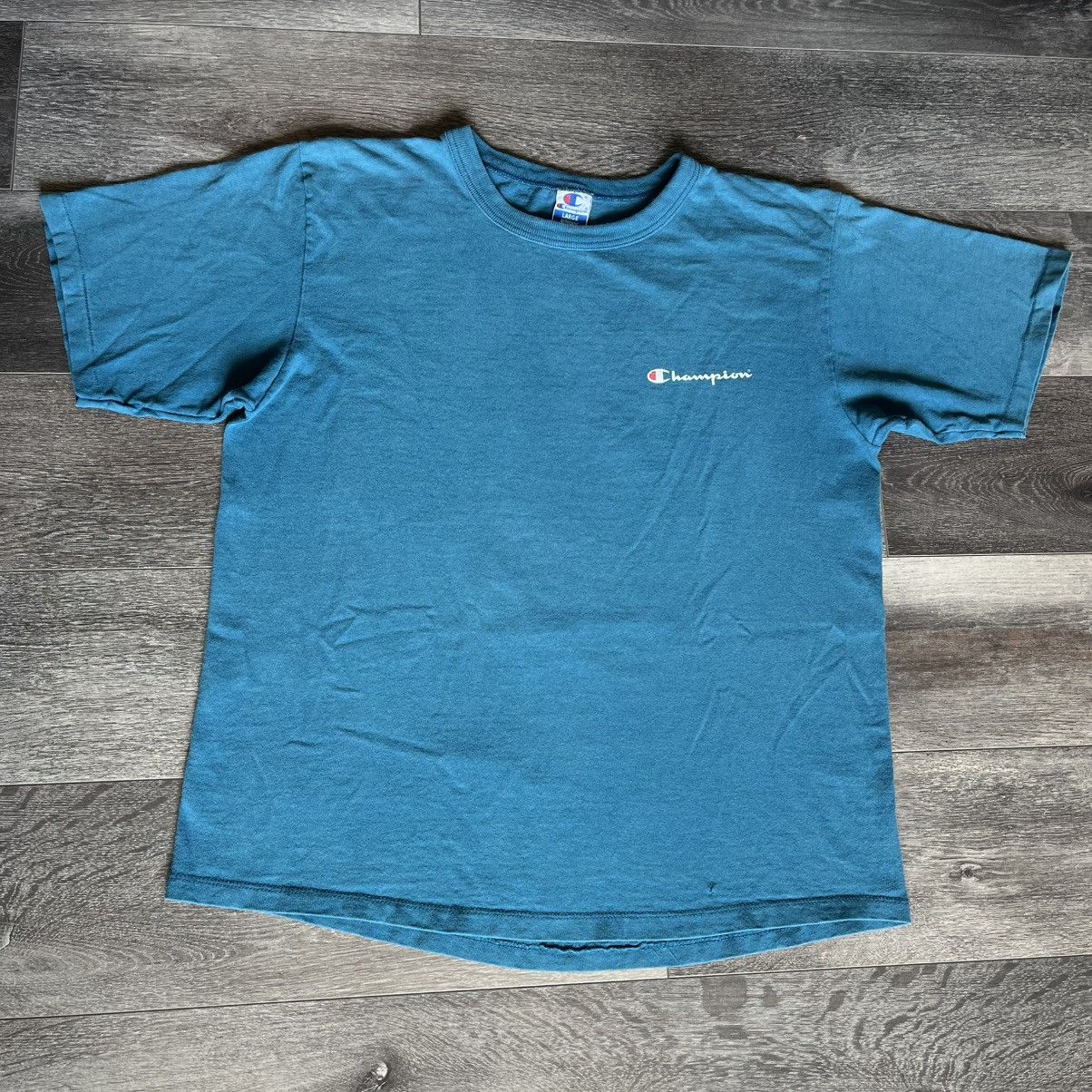 Champion × Vintage Vintage 90s Champion Logo Turquoise Basic Single Stitch Tee Size US L / EU 52-54 / 3 - 1 Thumbnail