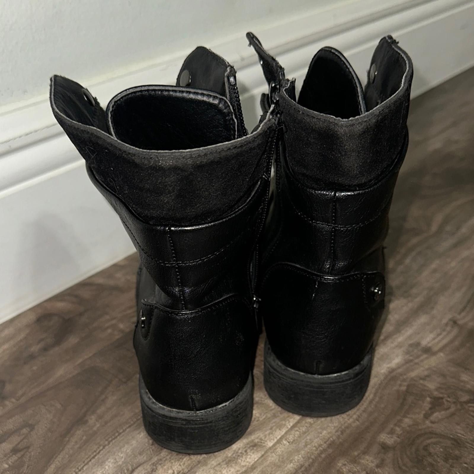Designer Wild Diva Black Combat Boots Size US 7 / IT 37 - 3 Thumbnail