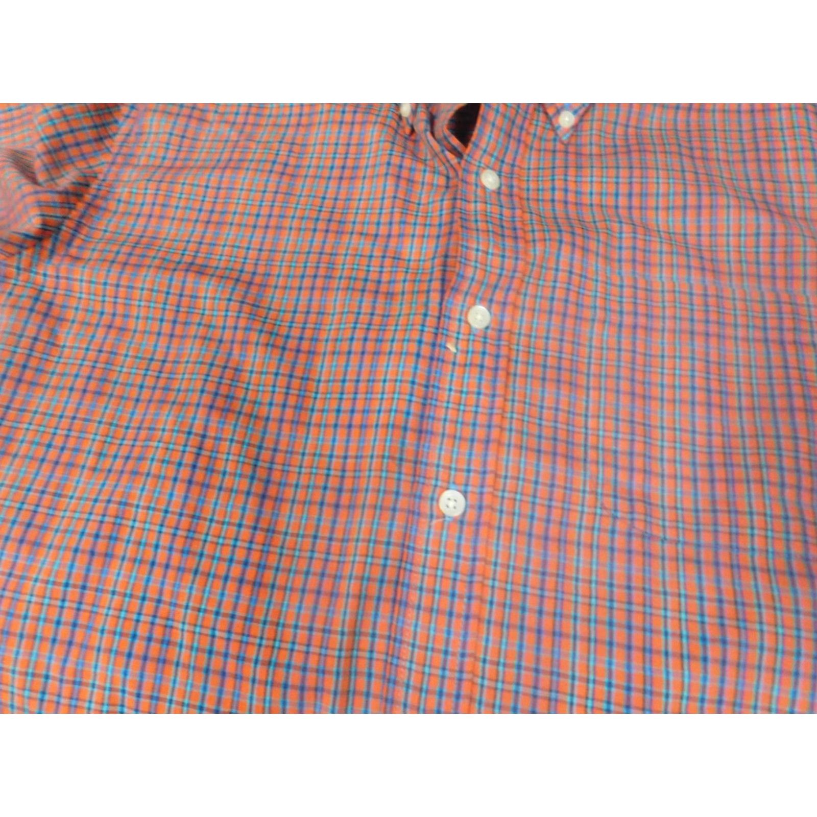 Vintage Saddlebred Shirt Button-Up Plaid Orange Large L Mens Regular Button-Down Collared Short Sleeve Knit Cotton Size US L / EU 52-54 / 3 - 7 Thumbnail