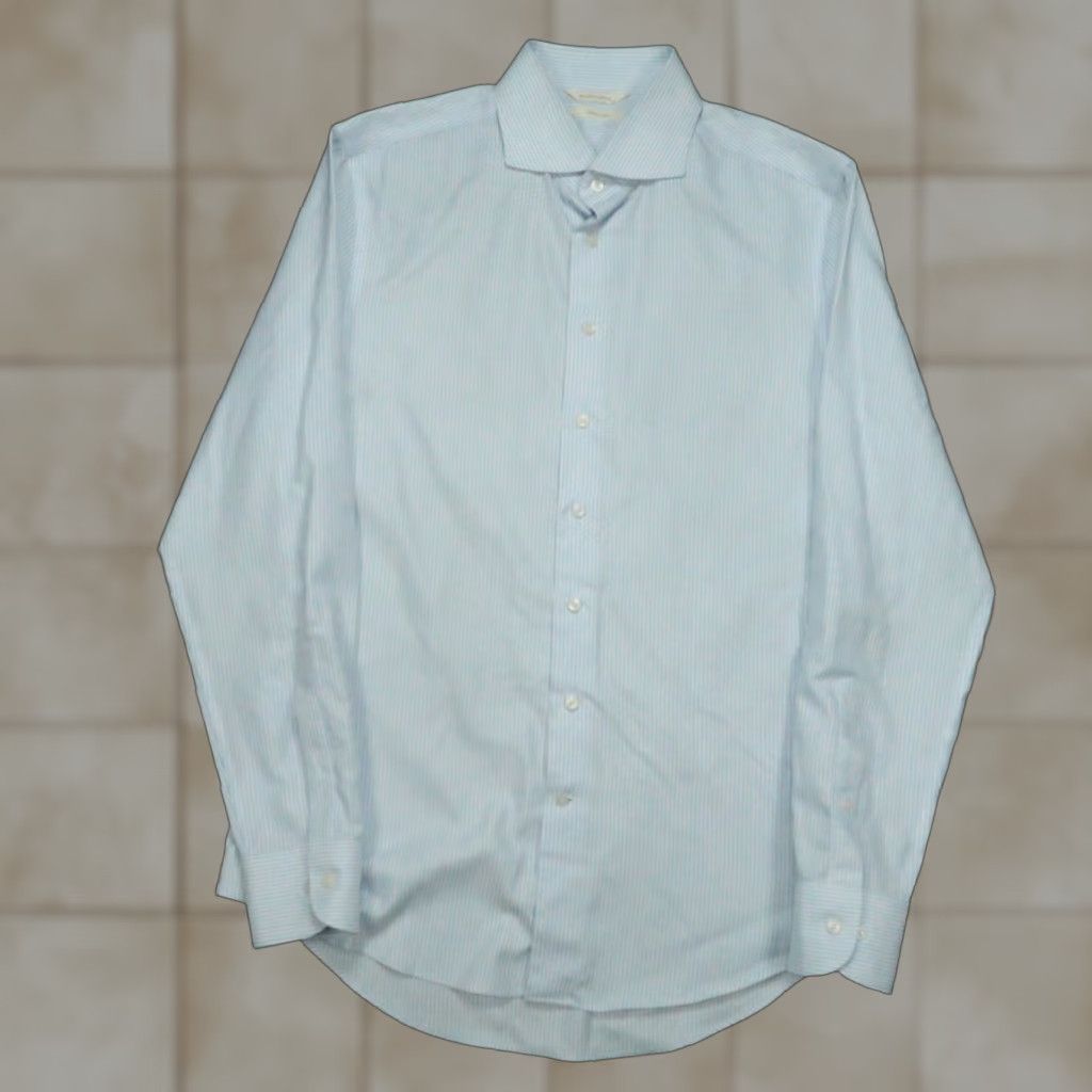 Suitsupply Suitsupply Shirt Mens Large 16.5 White Blue Striped Traveller Extra Slim Fit Shirt Mens Large White Striped Size US L / EU 52-54 / 3 - 1 Thumbnail