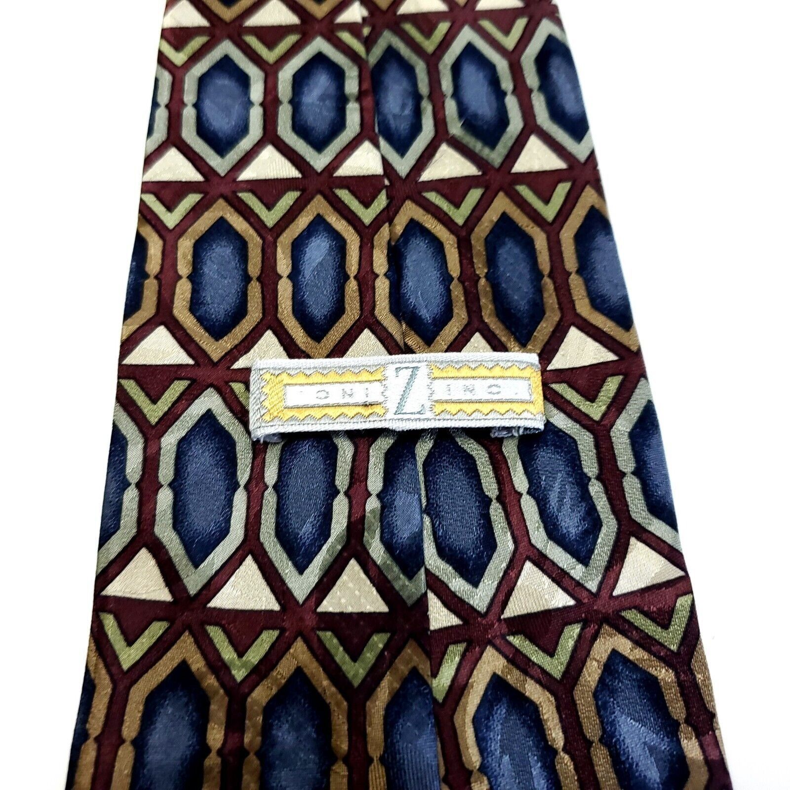 Vintage Z. Inc Blue Tan Jacquard Geometric Print Wide Silk Tie Size ONE SIZE - 3 Thumbnail