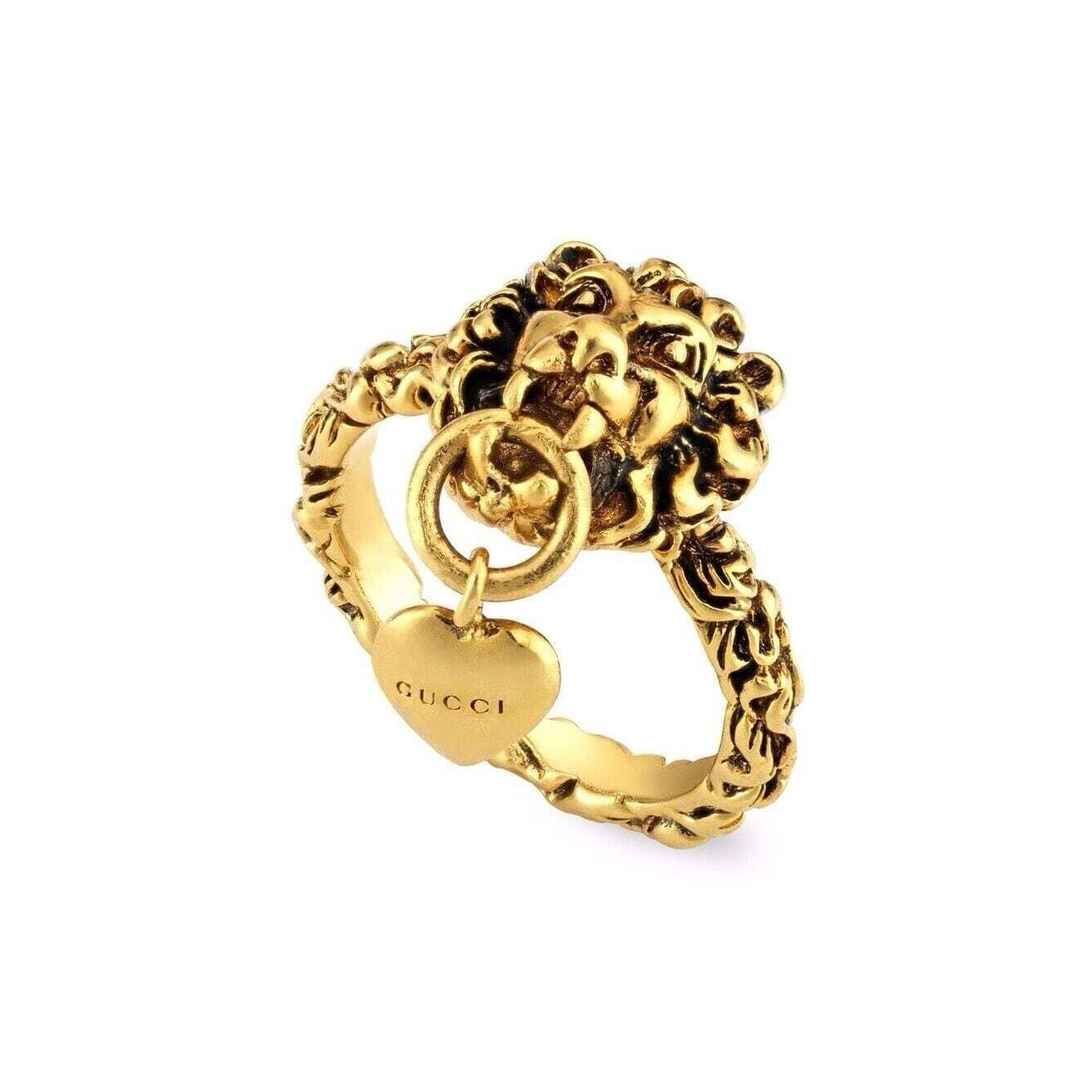 Gucci NEW Gucci Ring Lion Head Heart Gold Tone Metal Sz S Size ONE SIZE - 1 Thumbnail