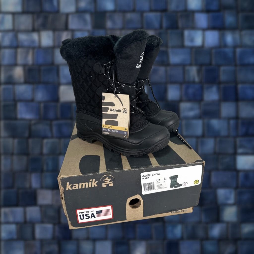 Vintage Kamik Mountsnow Boots Women Size 6 Black Charcoal Faux Fur USA NEW In Box Size US 6 / IT 36 - 1 Thumbnail