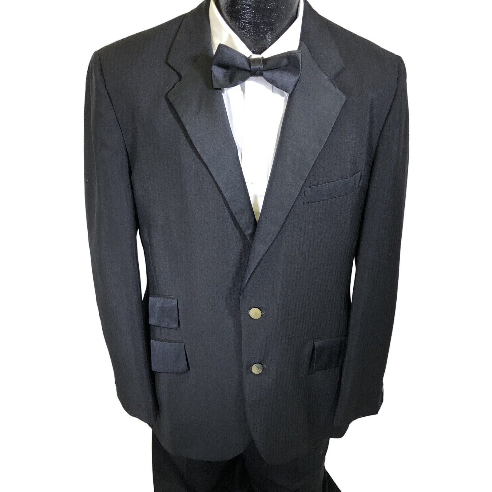 Other 2 pc Vtg Black Tux SHARKSKIN Suit Silk Wool ROCKABILLY Suit Size 40R - 2 Thumbnail