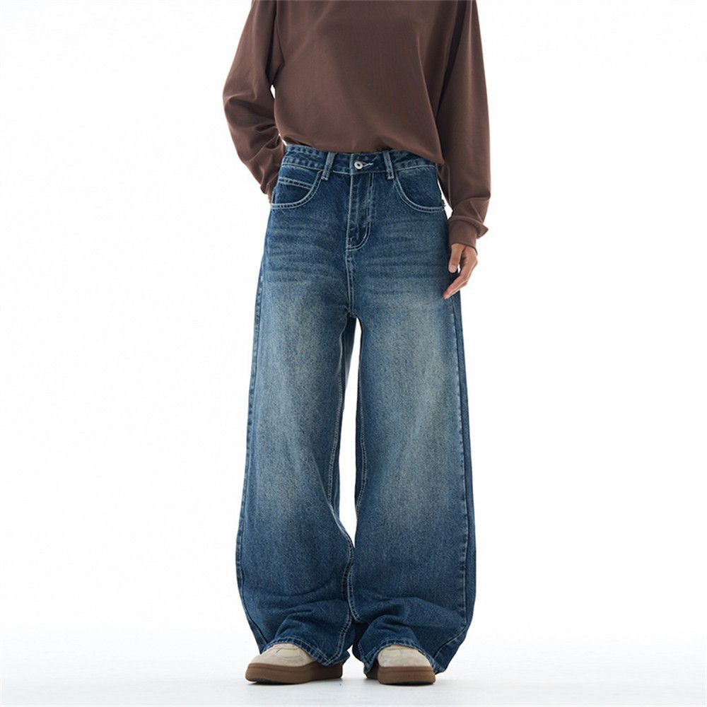 Japanese Brand Men's loose washed wide-leg pocket embroidered jeans Size US 32 / EU 48 - 1 Thumbnail
