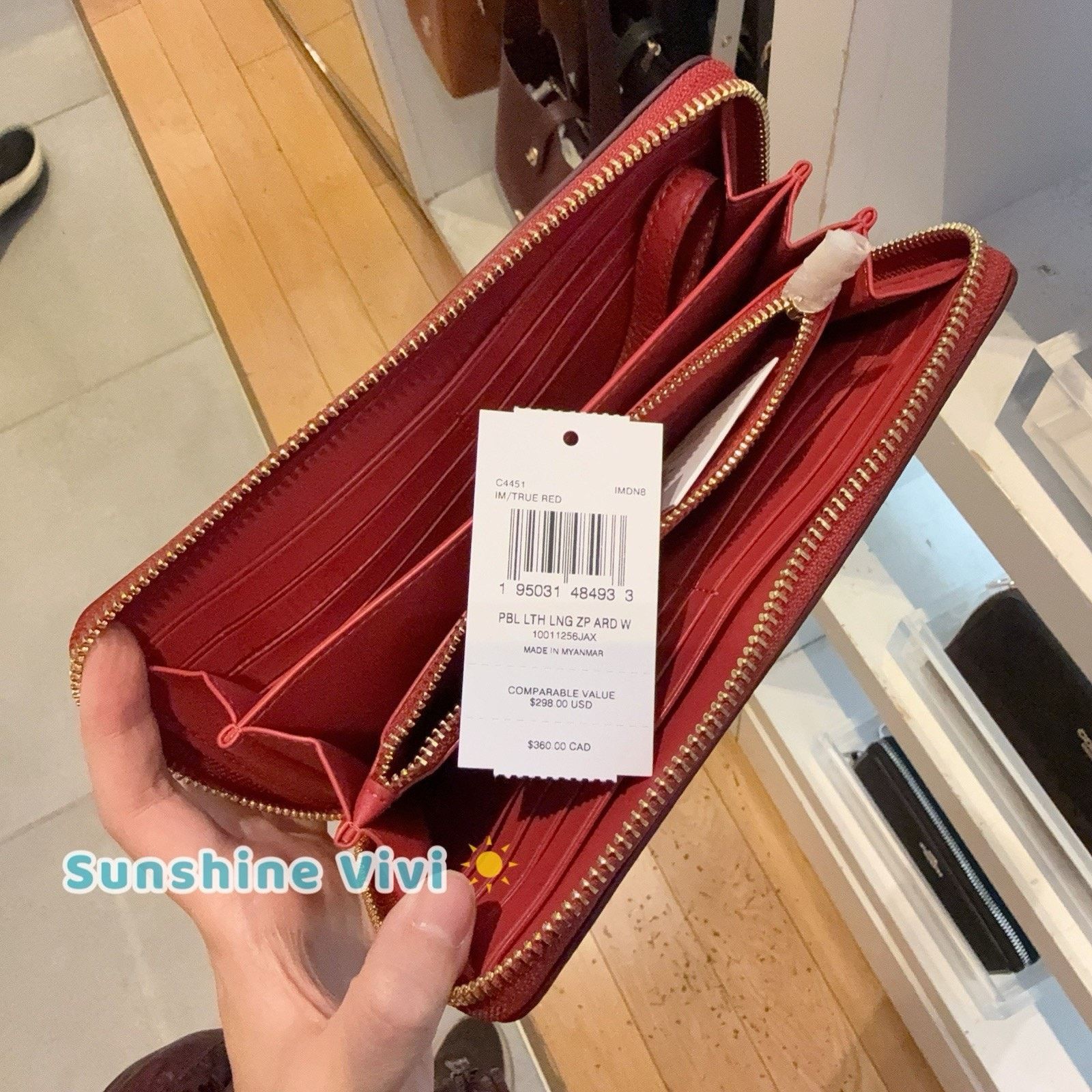 Coach NWT Coach Long Zip Around Wallet Leather C4451 Gold/True Red Size ONE SIZE - 6 Thumbnail