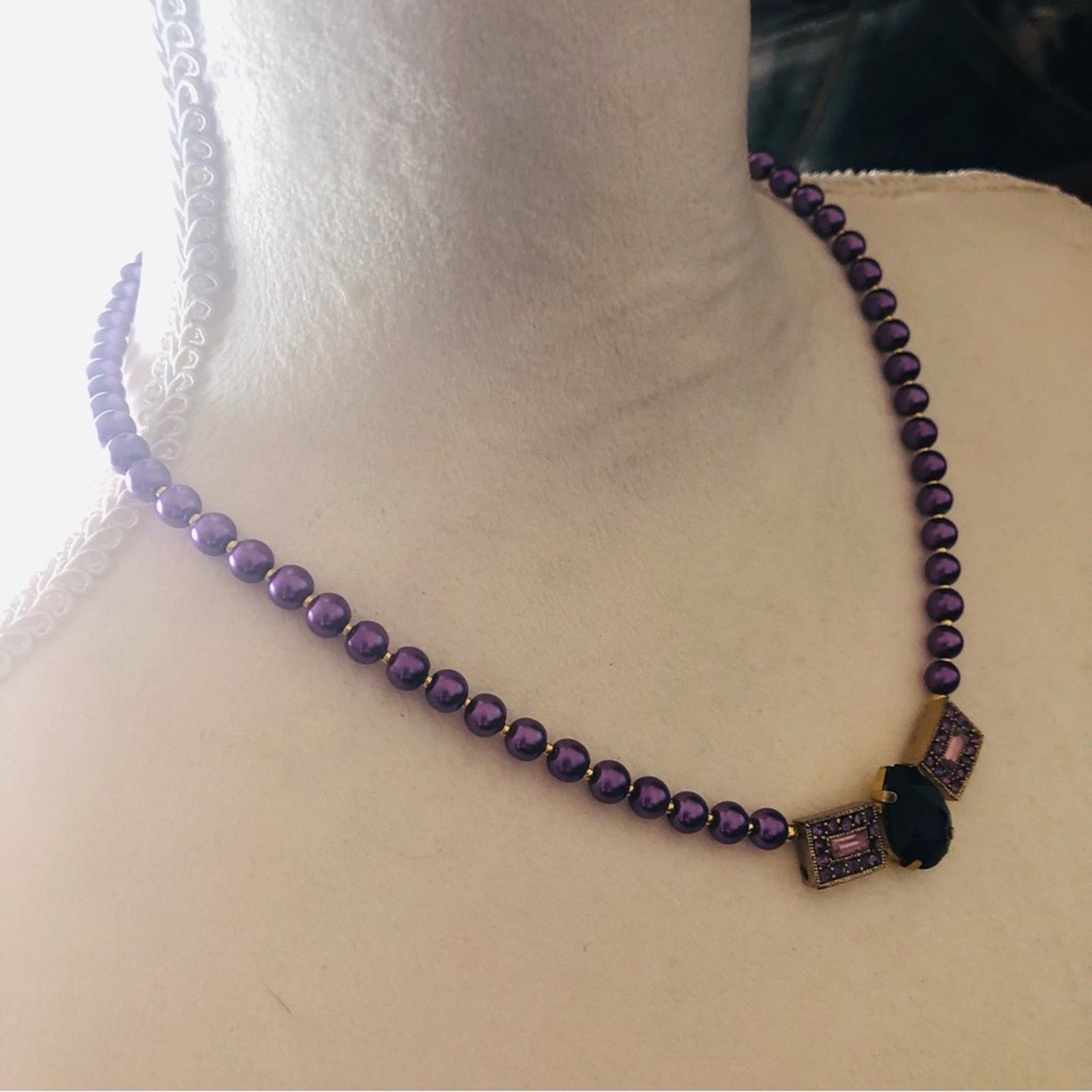 Handmade Handcrafted repurpose purple passion pendant Pearl necklace Size ONE SIZE - 3 Thumbnail