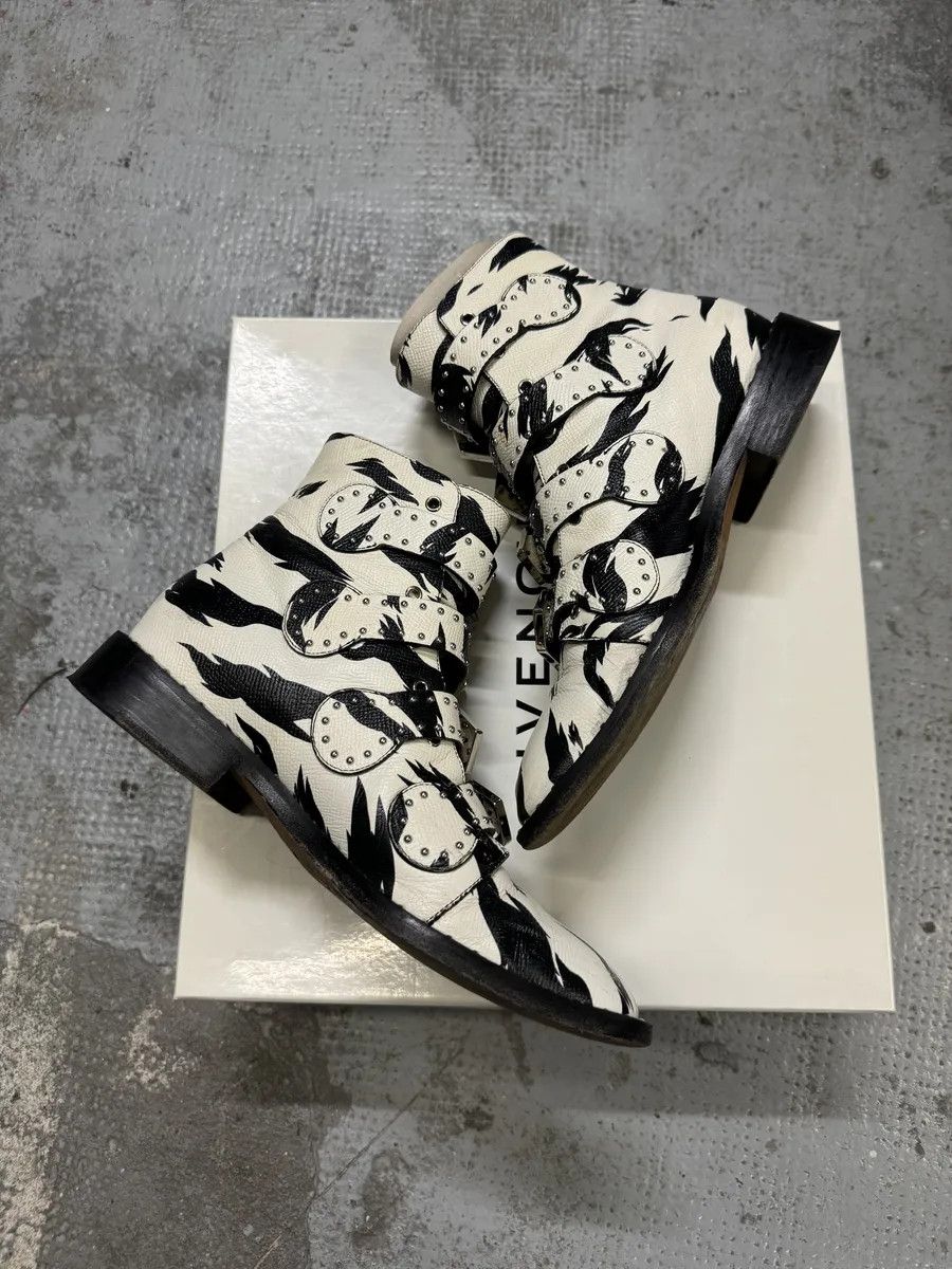 Givenchy Black & White Zebra Leather Studded Strapped Boots