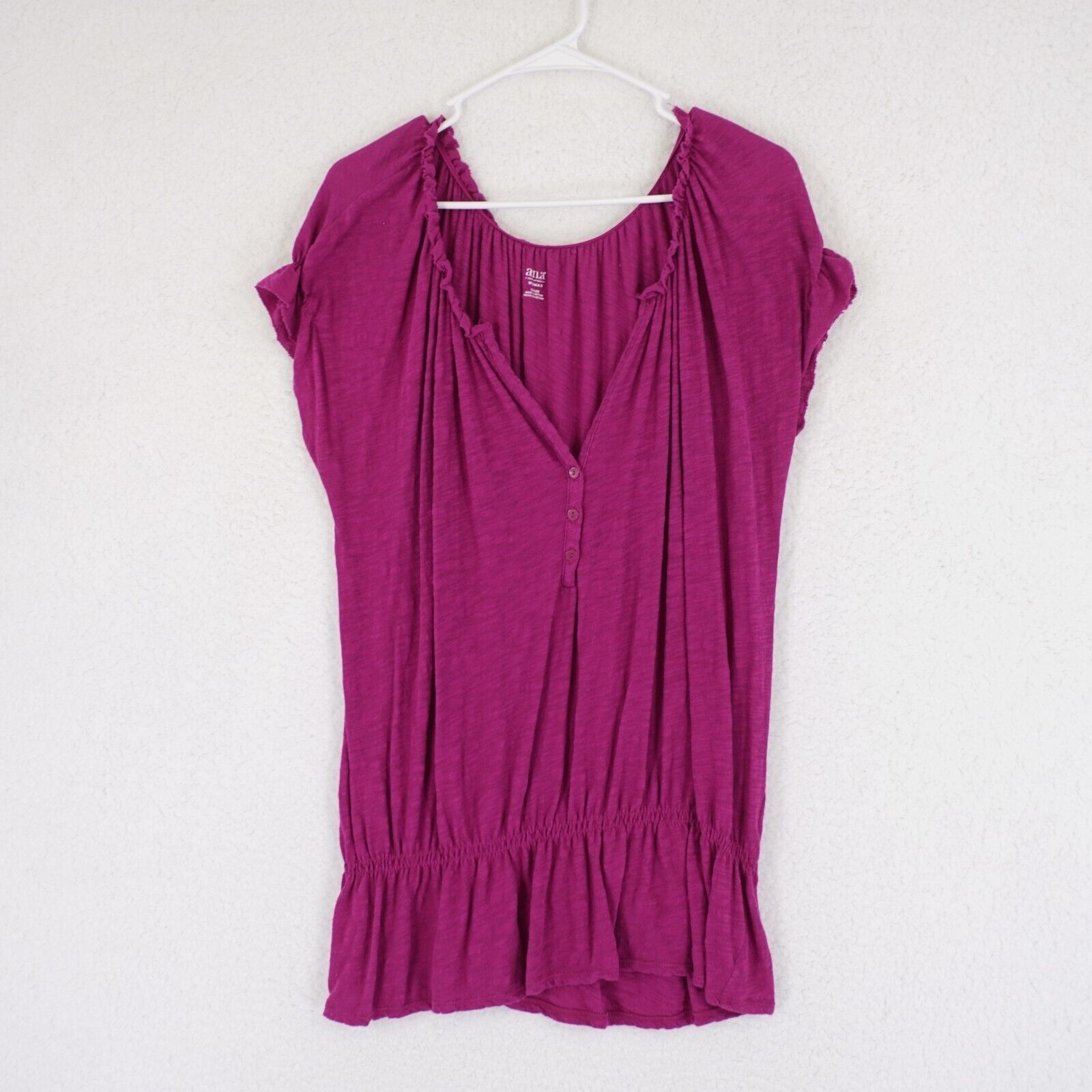 Vintage A.N.A. Purple V-Neck Capped Sleeve XL Blouse / Top Size XL / US 12-14 / IT 48-50 - 1 Thumbnail