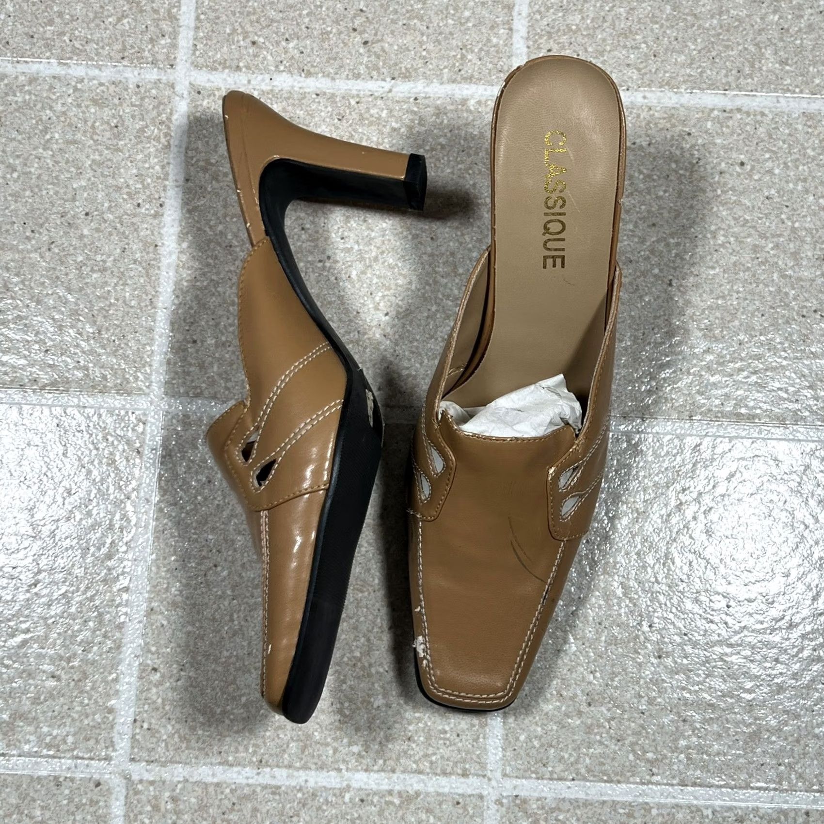 Vintage Classique Slingback Heel Women Beige Faux Leather Size 7.5 8? (Note: Original specifies US Shoe Size 7.5; use consistent sizing) Size US 8 / IT 38 - 3 Thumbnail