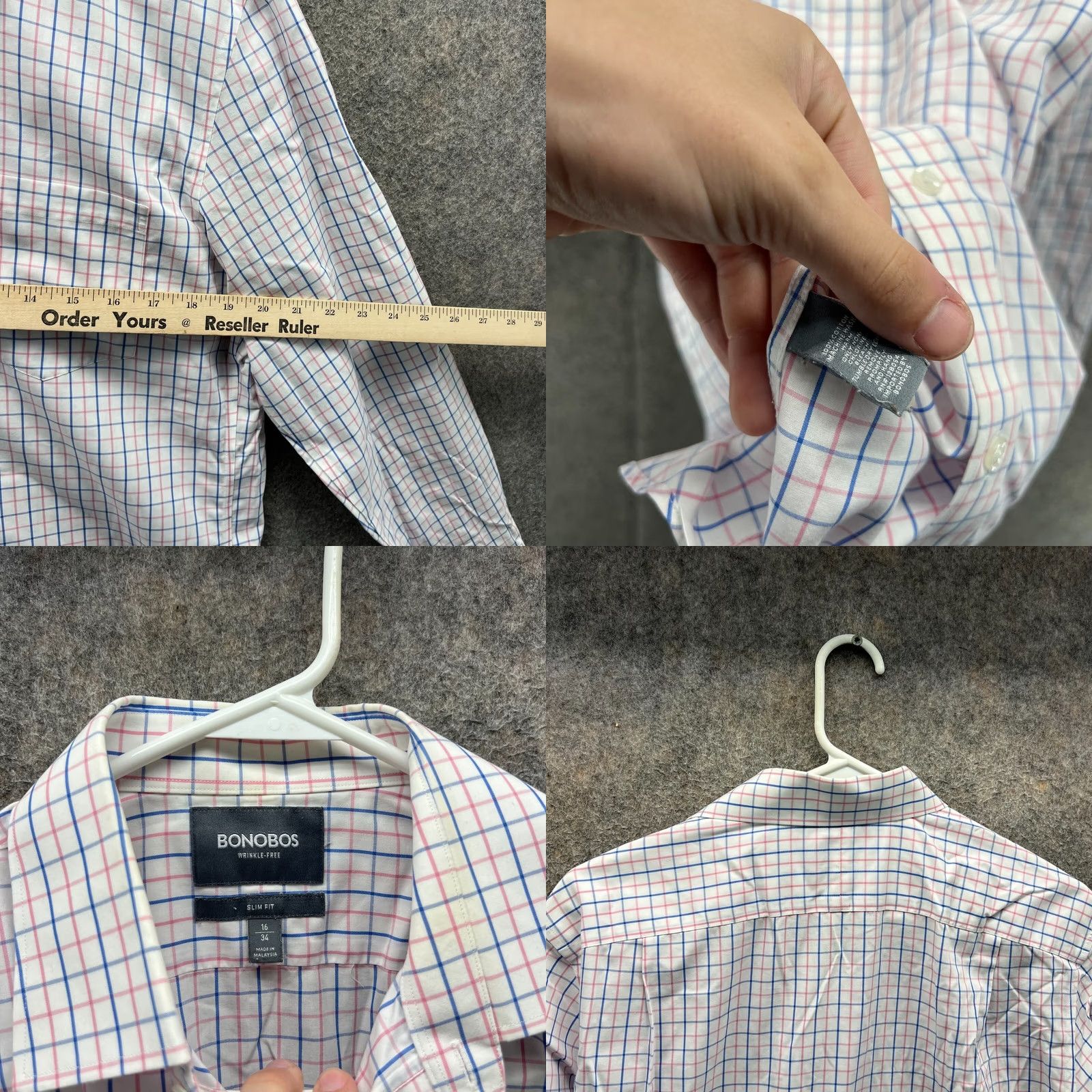 Bonobos Bonobos Shirt Mens 16/34 White Button-Down Wrinkle Preppy Dress Slim Windowpane Shirt Button-Up Collar-Down Vintage: No Size 42R - 8 Thumbnail