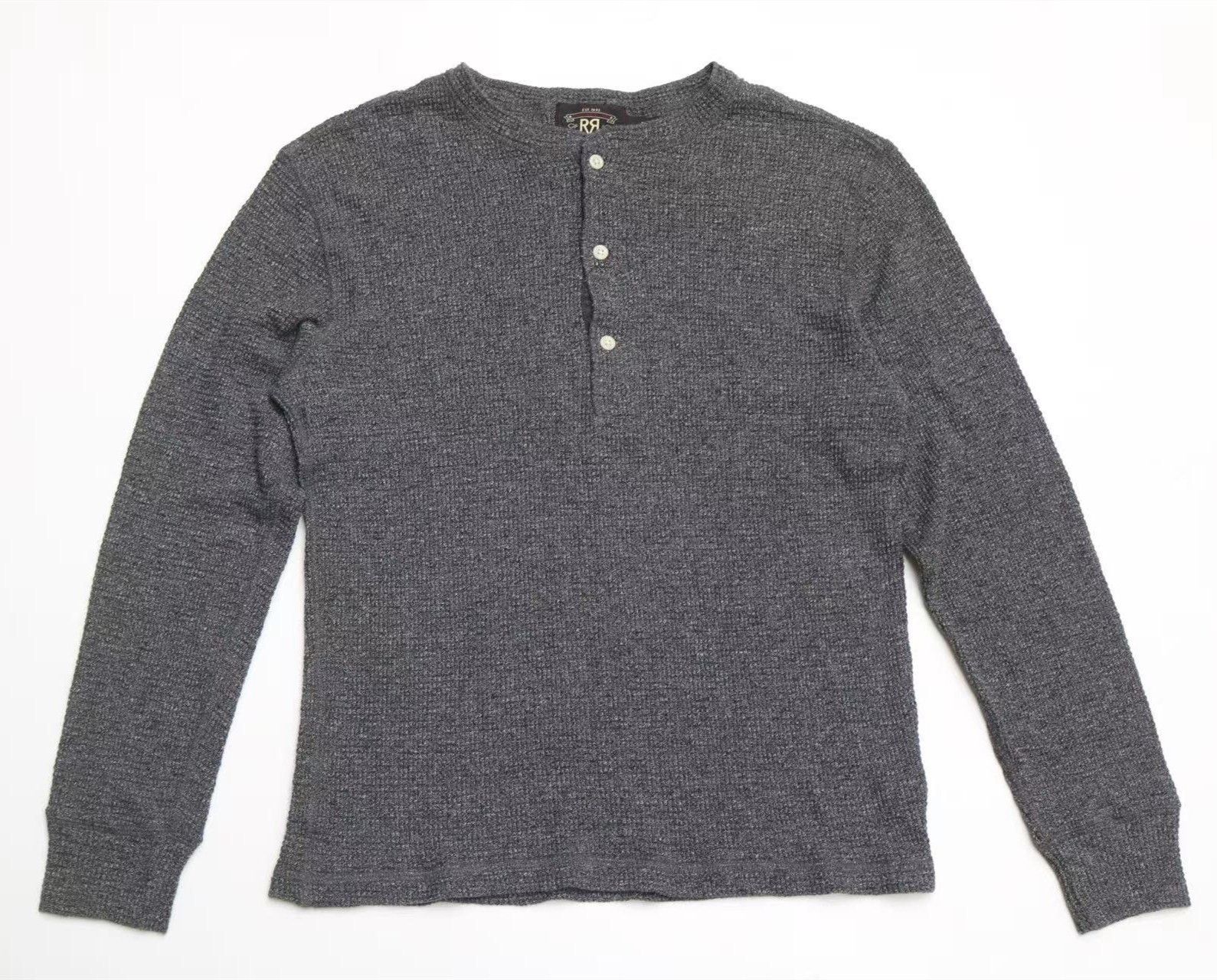 RRL Ralph Lauren RRL Vintage Distressed Gray Henley Long-Sleeve T-Shirt Size US S / EU 44-46 / 1 - 1 Thumbnail