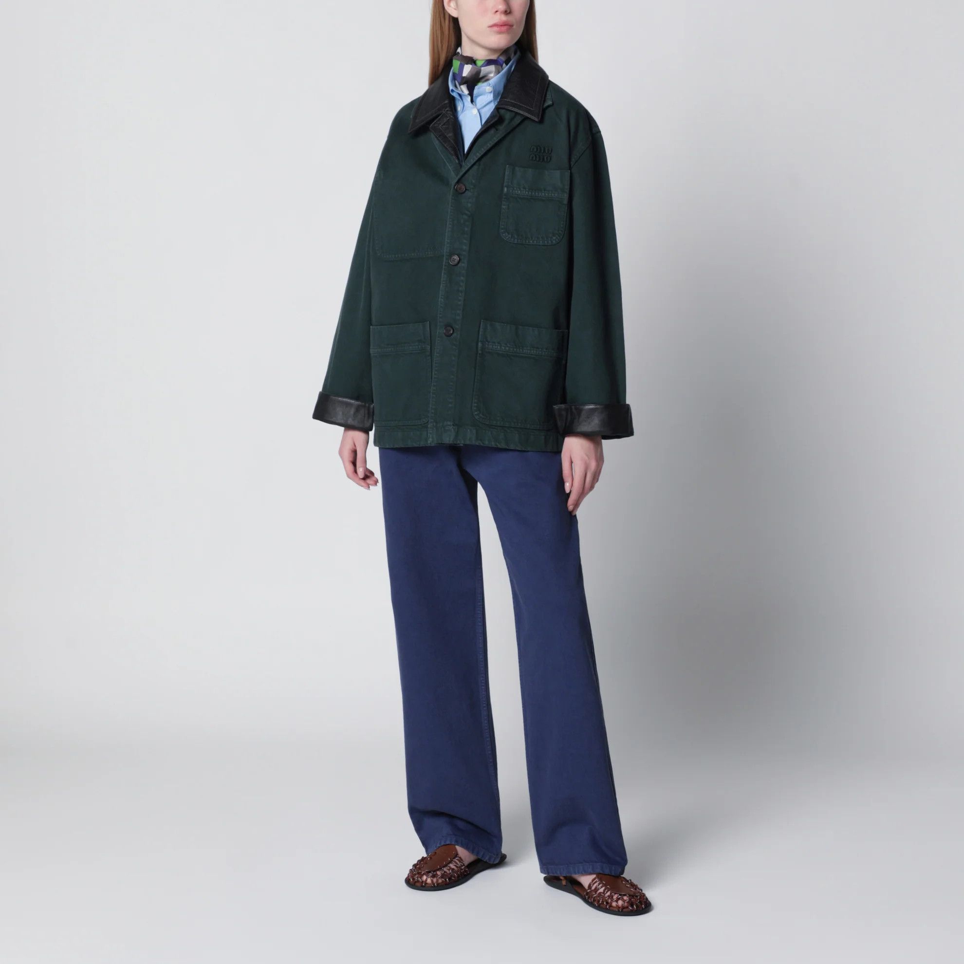 Miu Miu o1d2blof0426 Leather Jacket in Green Size S / US 4 / IT 40 - 1 Thumbnail