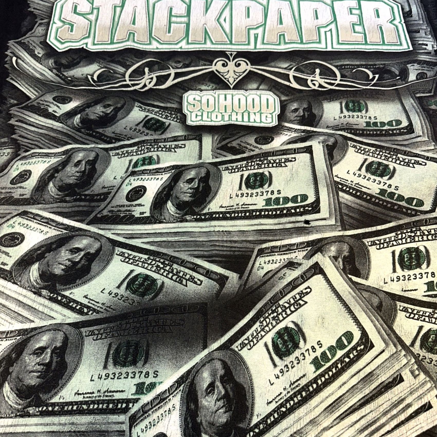 Vintage VINTAGE So Hood Clothing Stackpaper 2XL Graphic Money T-Shirt Black Streetwear Mens Size US XXL / EU 58 / 5 - 2 Thumbnail