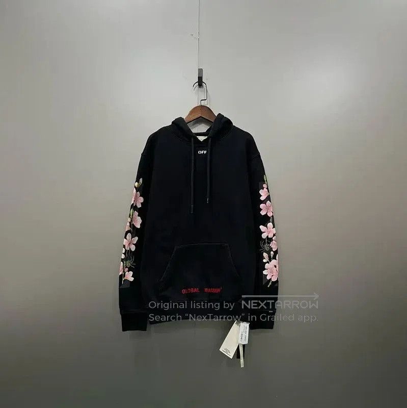 Off-White Off-White Black Cotton Hoodie with Floral Embroidery . Size US XXS / EU 40 - 1 Thumbnail