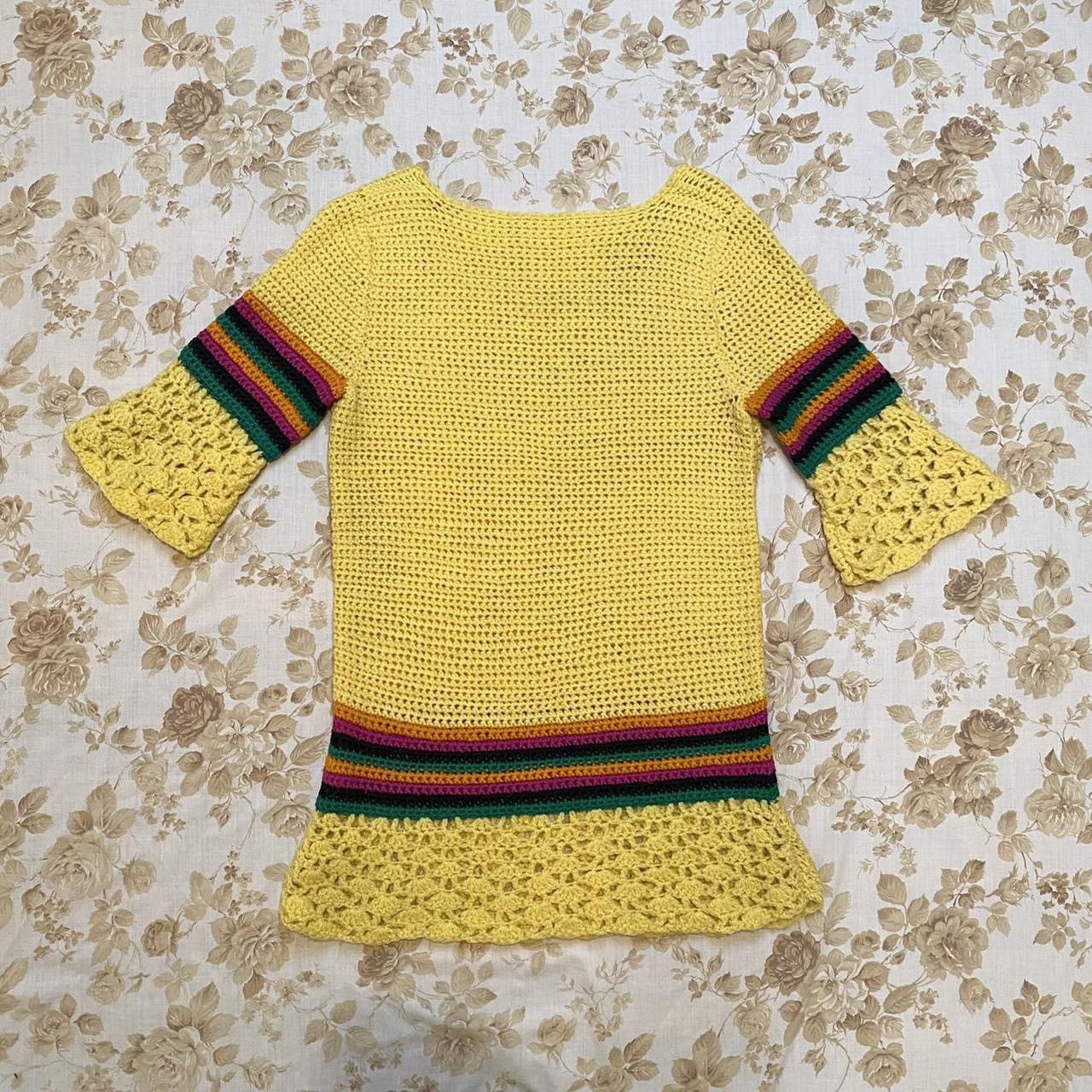 Handmade × Vintage 70s sunshine yellow striped tunic sweater Size M / US 6-8 / IT 42-44 - 6 Thumbnail