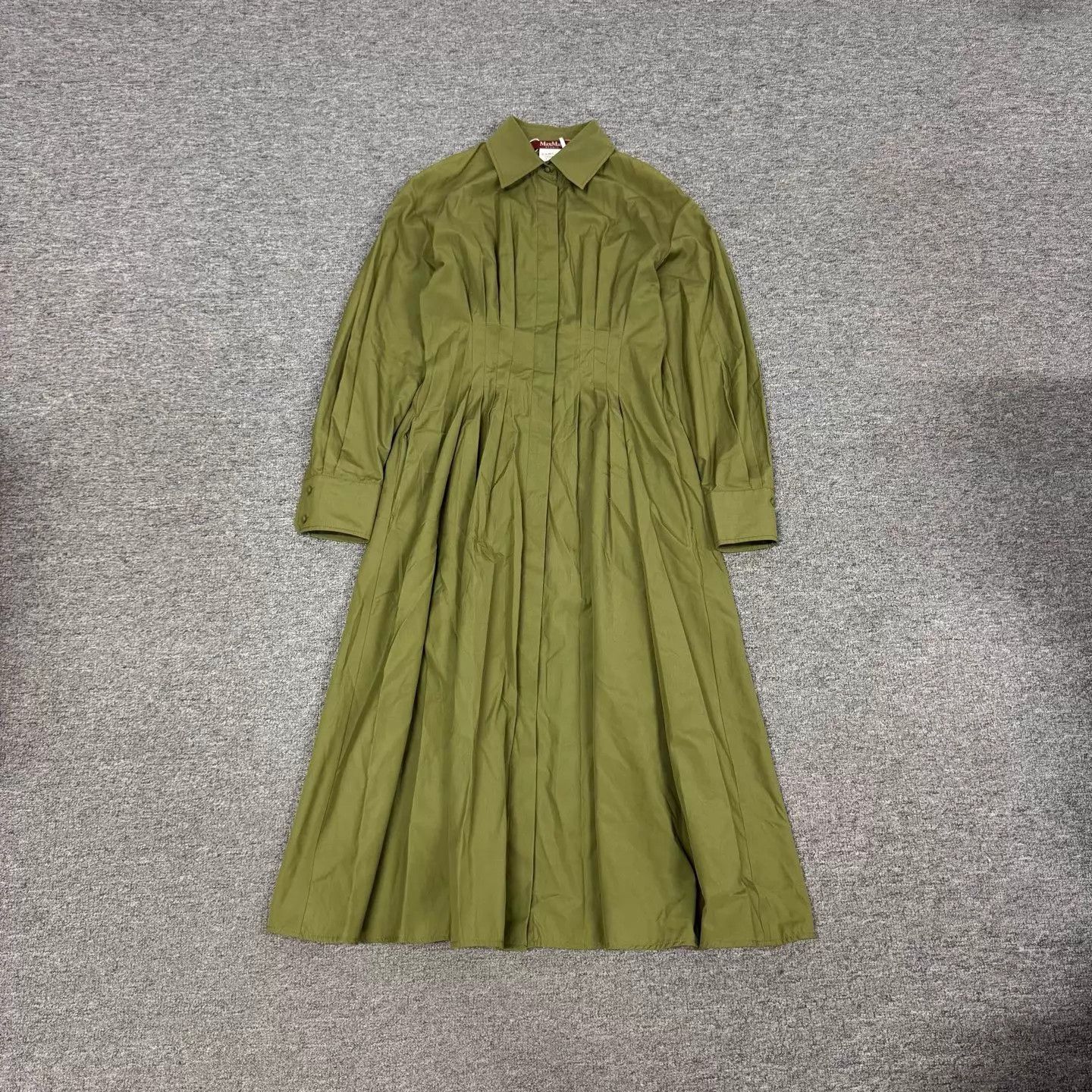 Max Mara Max Mara Olive Green Pleated Shirtdress 36 Long Midi 99 New Size S / US 4 / IT 40 - 1 Thumbnail