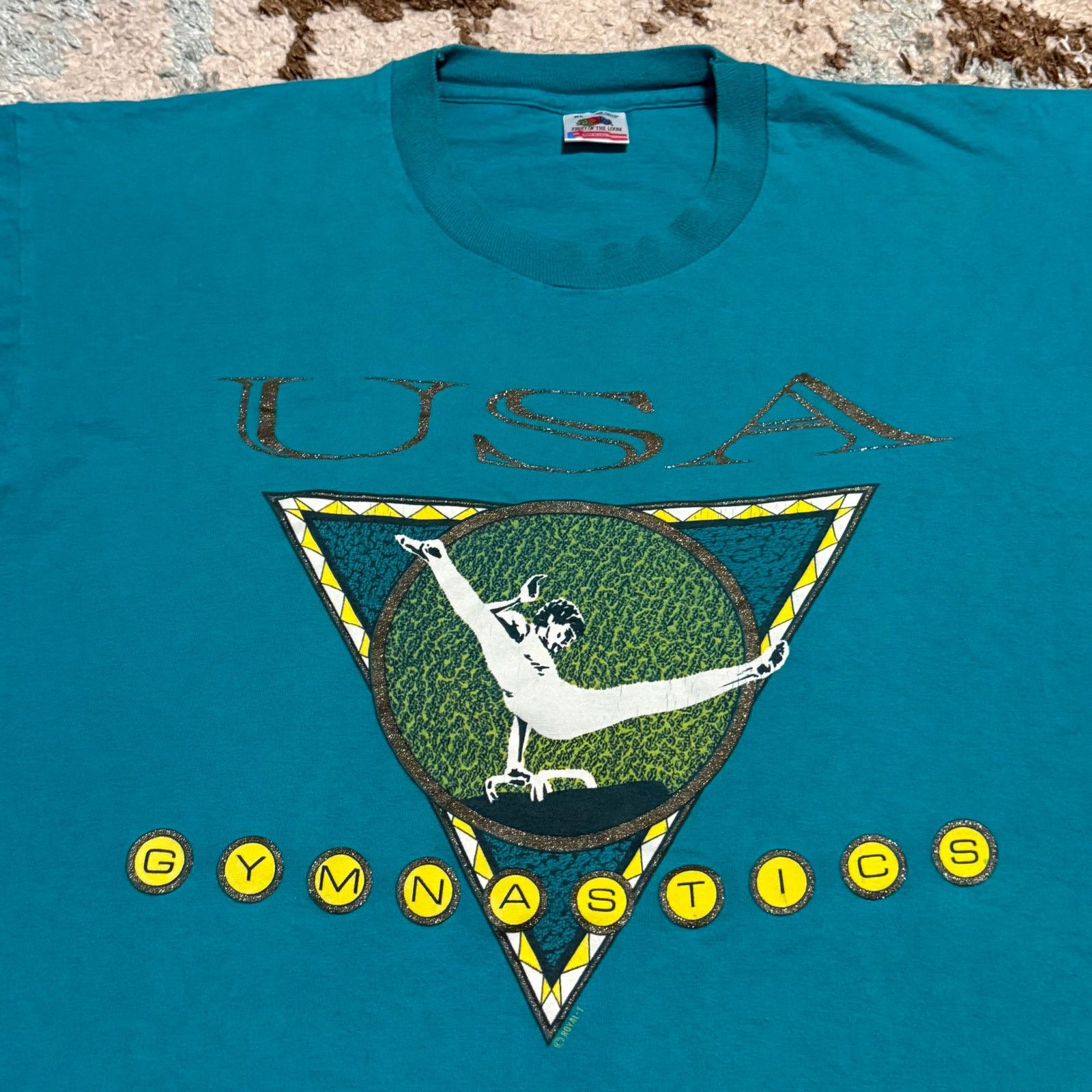 Fruit Of The Loom × Vintage Vintage 90s USA Gymnastics Shirt Size XL Teal Olympics Retro Size US XL / EU 56 / 4 - 1 Thumbnail