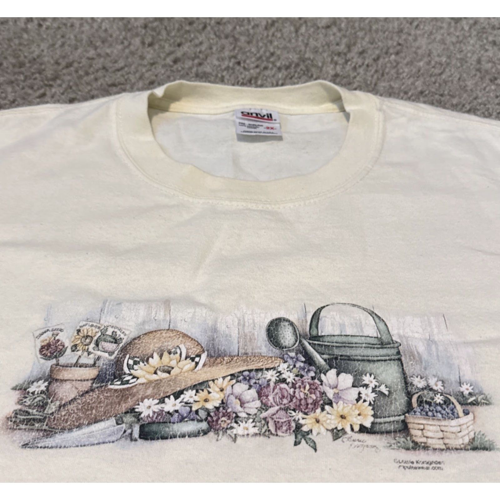 Anvil VINTAGE 90s Flowers Garden Art Nature T-Shirt Anvil Cream Unisex Adults 2XL Boys Girls Mens Womens Cute Light Yellow Size US XXL / EU 58 / 5 - 2 Thumbnail