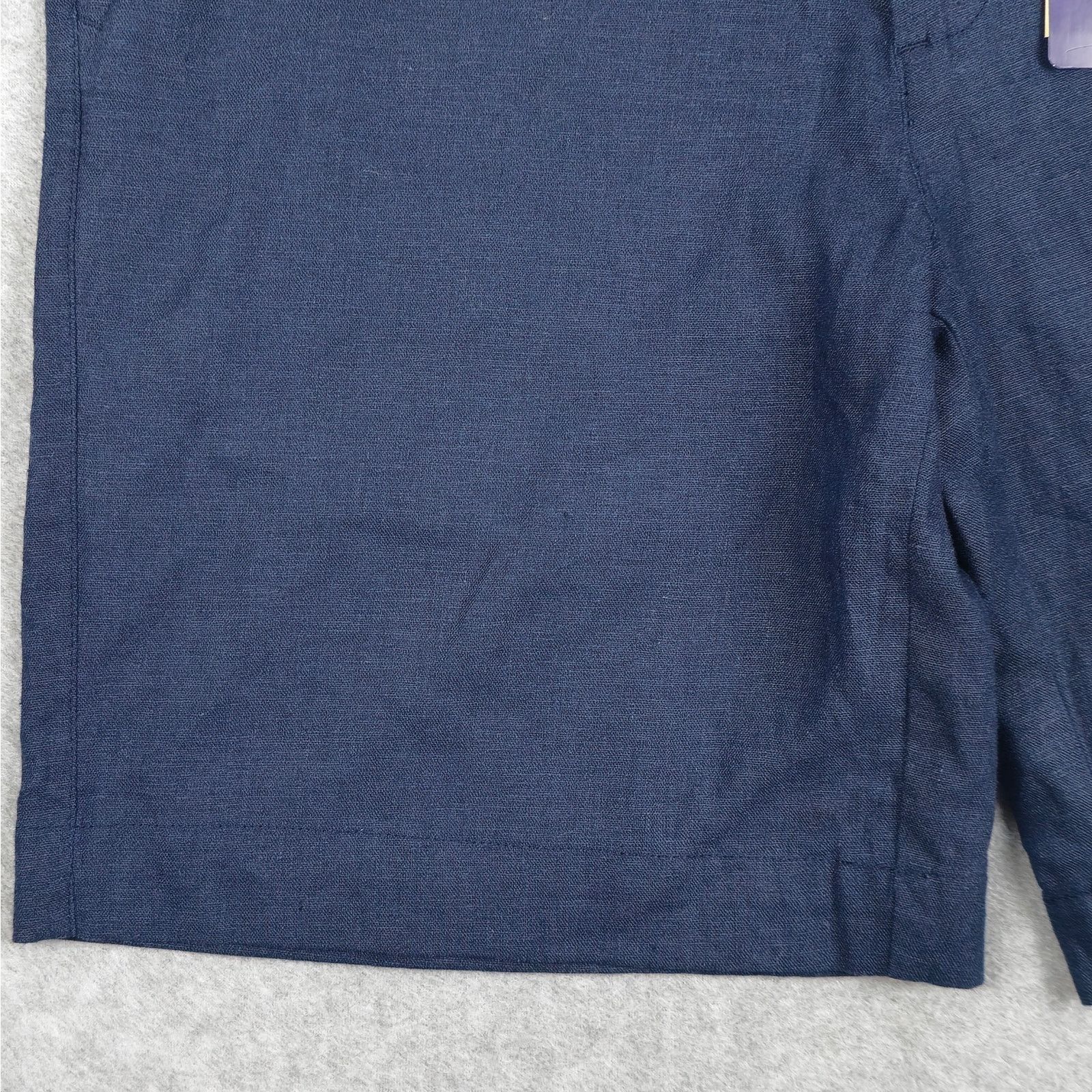 Alan Flusser Alan Flusser 34 Navy Linen Blend Flat Front Chino Shorts Size US 34 / EU 50 - 3 Thumbnail