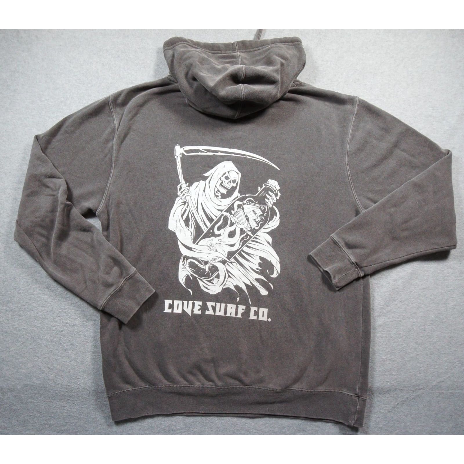 CO VINTAGE Cove Surf Co Sweatshirt Mens Large Gray Hoodie Pullover Grim Reaper Skeleton Size US L / EU 52-54 / 3 - 5 Thumbnail
