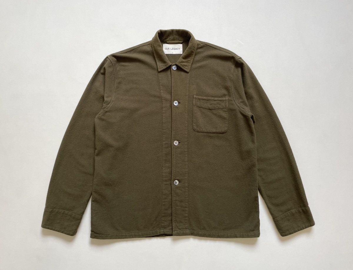 Our Legacy Pilled Olive Cotton Flannel Box Shirt Size US M / EU 48-50 / 2 - 1 Thumbnail