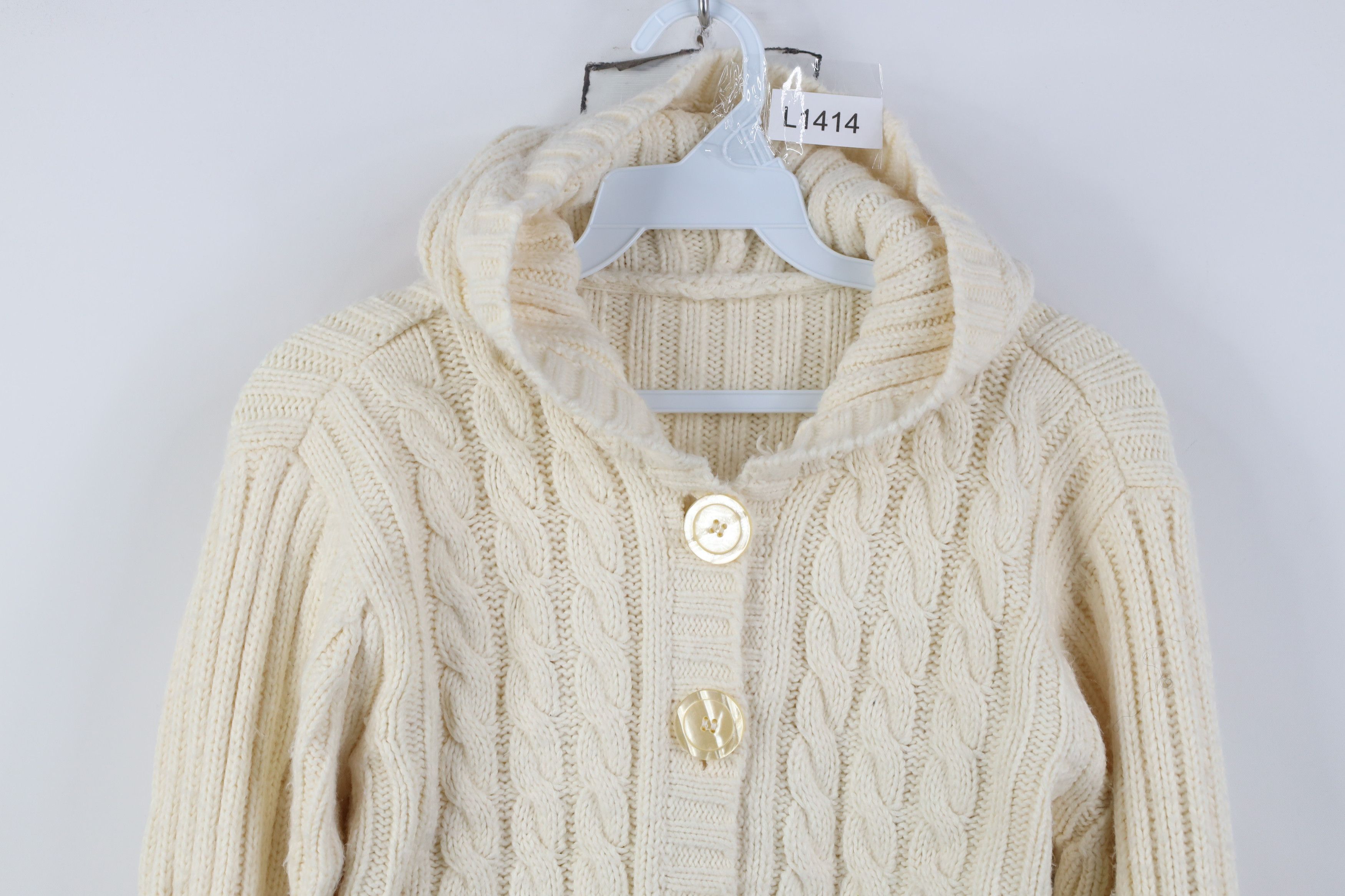 Vintage Vintage 90s Y2K Babydoll Cable Knit Fisherman Hooded Sweater Size S / US 4 / IT 40 - 2 Thumbnail