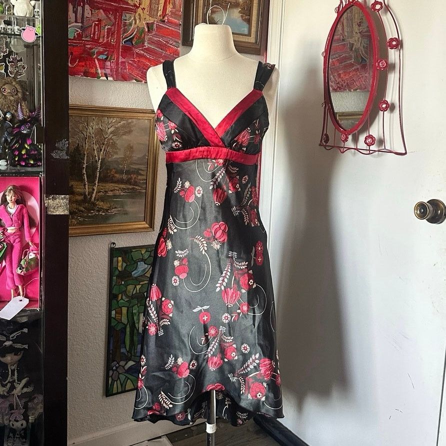 Other no brand true vintage black red silk dress Size S / US 4 / IT 40 - 1 Thumbnail