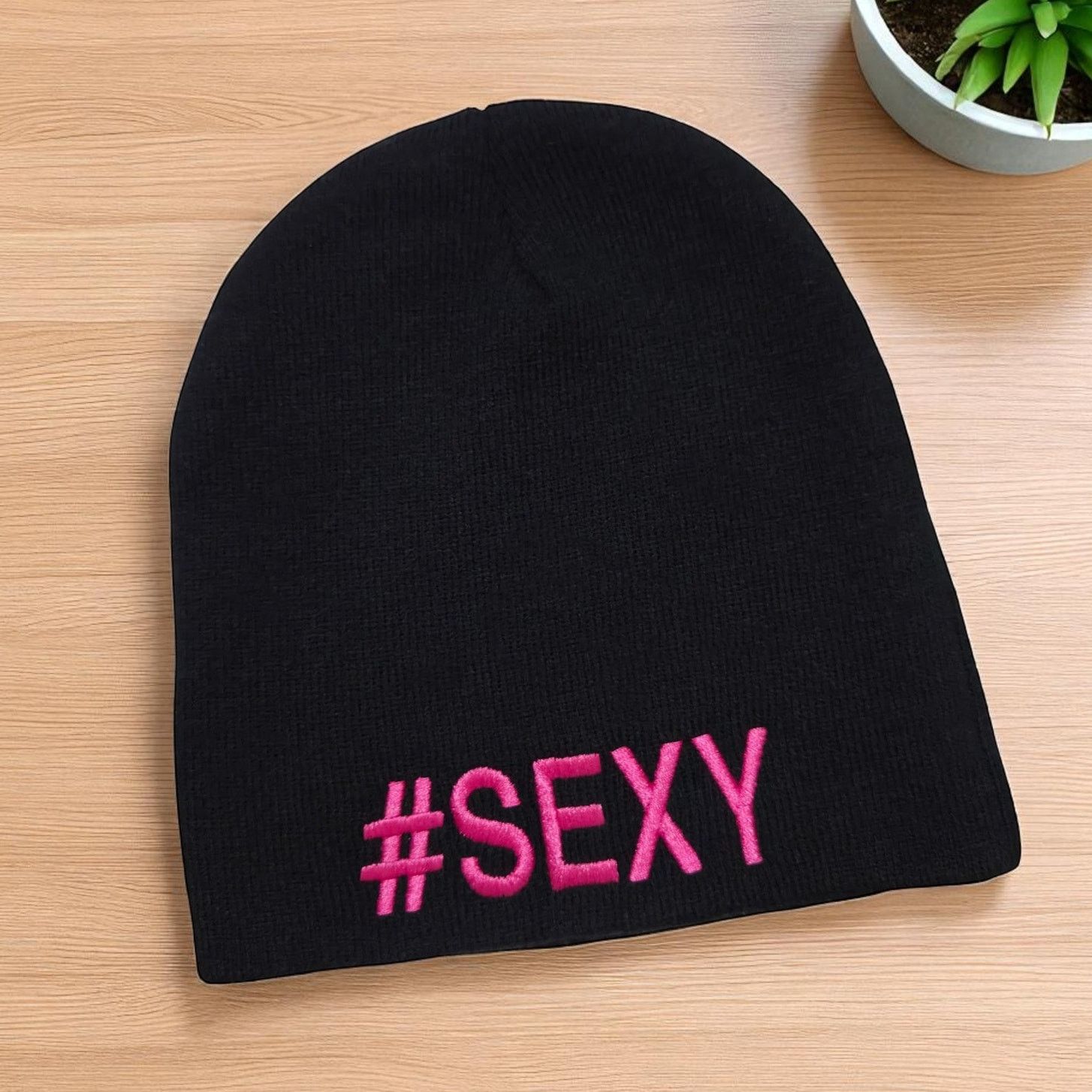 Other Statement SEXY Embroidered Hot Pink Black Beanie Hat Cap Size ONE SIZE - 1 Preview