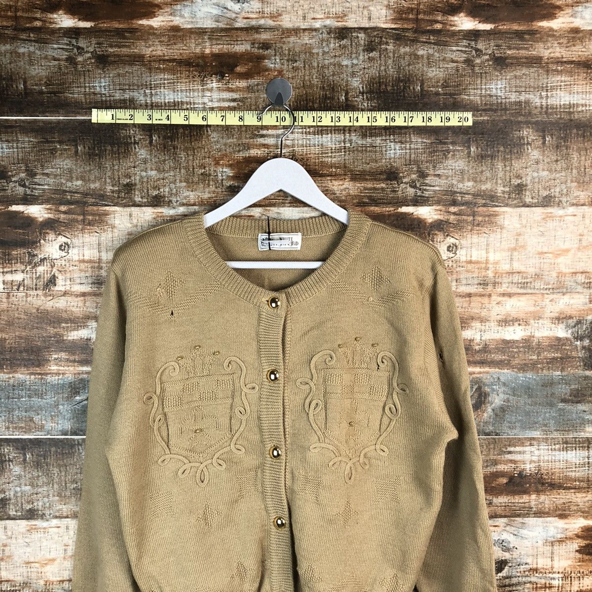 Japanese Brand White Itariyard Brown Patterned Cardigans #A1697 Size US S / EU 44-46 / 1 - 2 Thumbnail