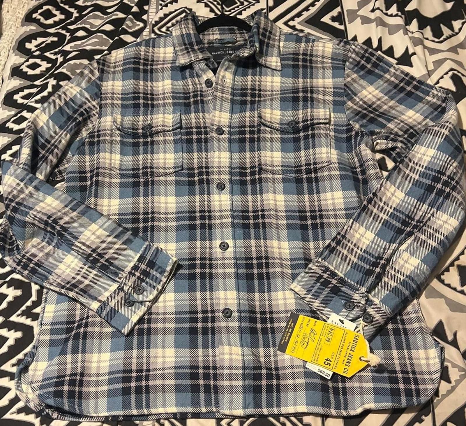 Nautica Nautica Men's Blue Plaid Button-Up Shirt L NWT Size US L / EU 52-54 / 3 - 2 Thumbnail