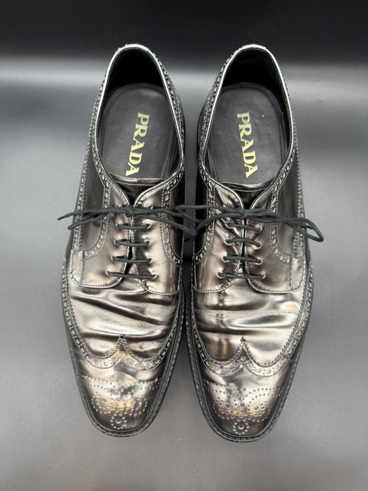 Prada PRADA Metallic Leather Platform Wingtip Brogue Oxford-US 11 Size US 11 / EU 44 - 2 Thumbnail