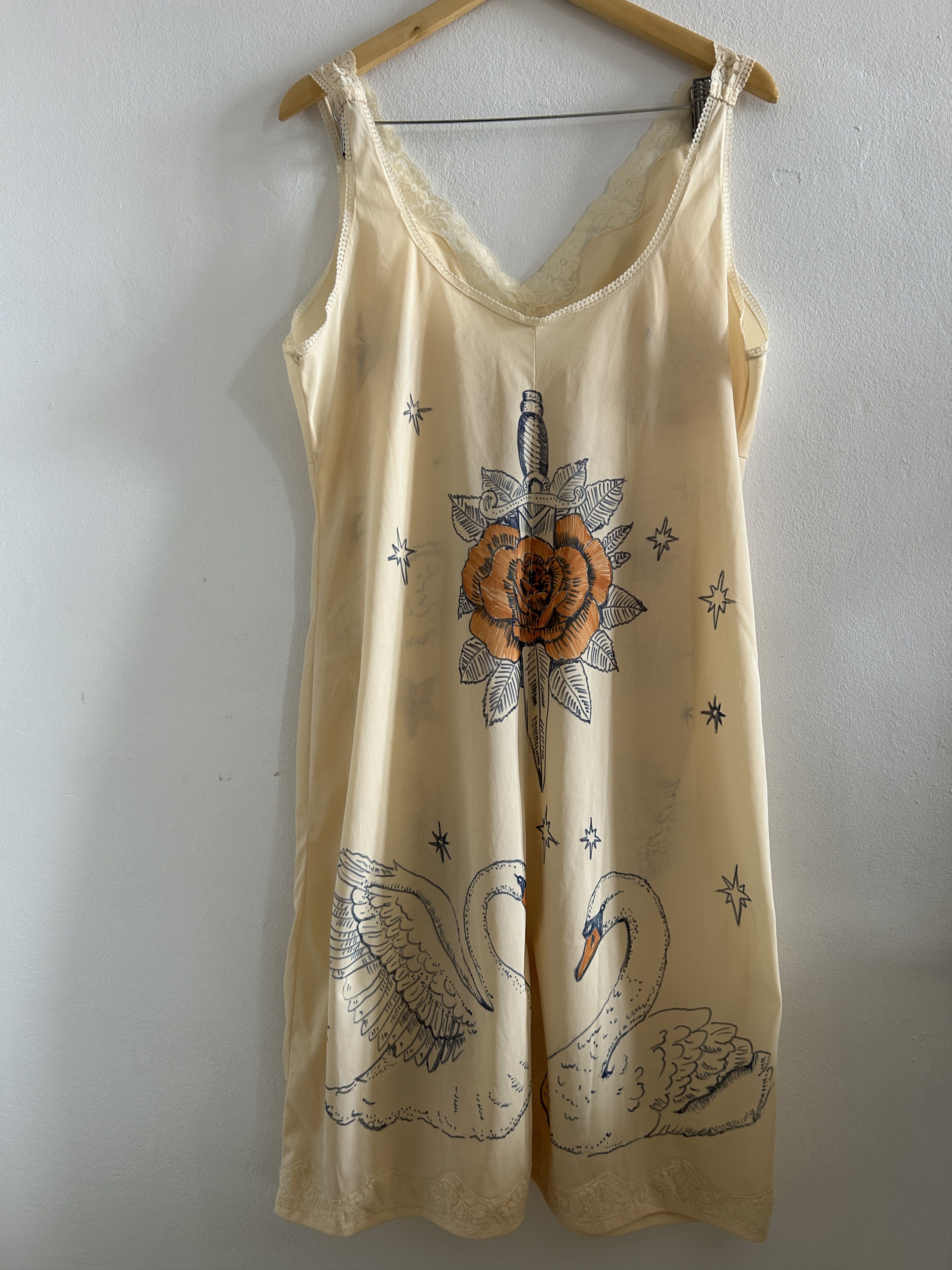 Custommade Hand-Painted Tattoo Swan Slip Dress Size L / US 10 / IT 46 - 10 Thumbnail